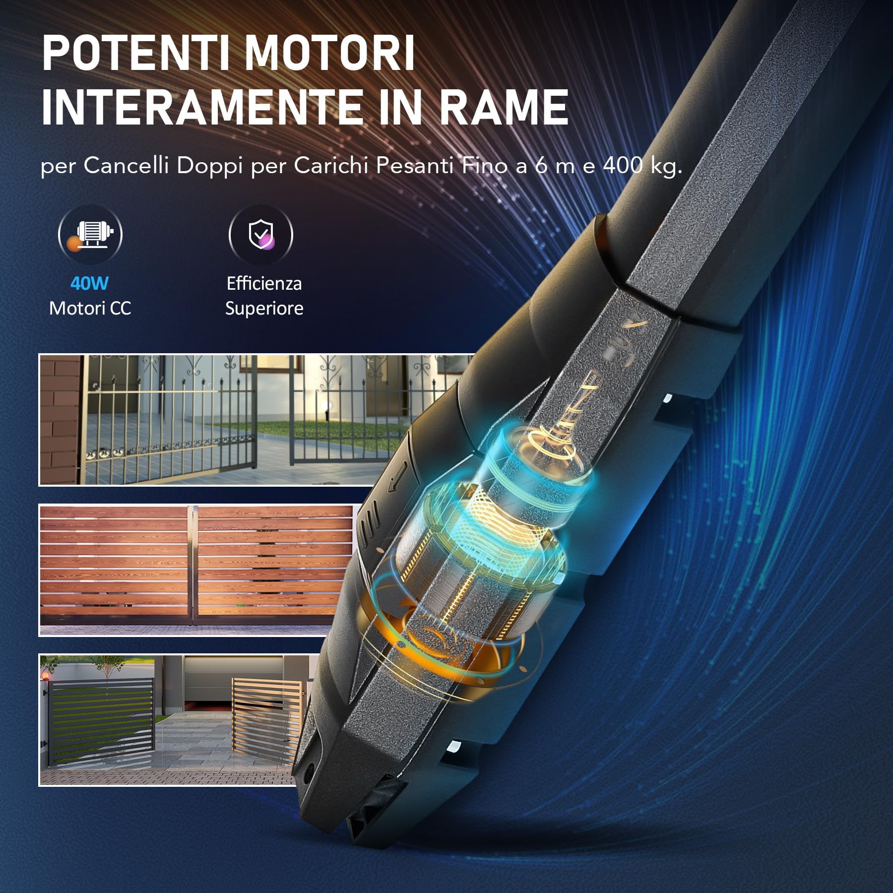 CO-Z Motore Cancello Battente 2 Ante 80W Automazione Cancello Battente con 2 Telecomandi per Porte Fino 800kg 6m Cancello Automatico Battente Compatibile con Batteria Solare