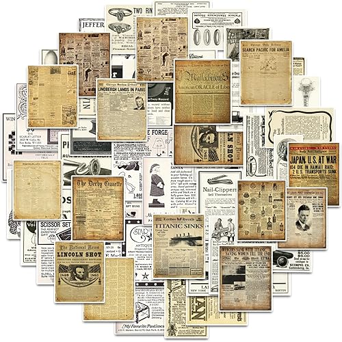 Calcomanías vintage para álbumes de recortes, calcomanías de periódico retro para diario, calcomanías decorativas, calcomanías de vinilo estéticas