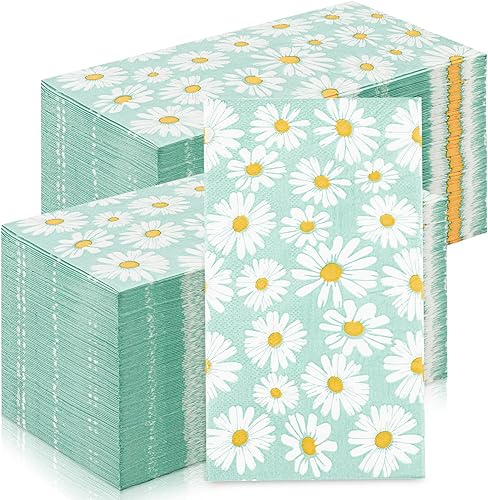 Miniatura 1 de Zonon 200 servilletas de 2 capas con diseño de margaritas con temática floral, desechables, servilletas de papel decorativas para bufé, cocina,