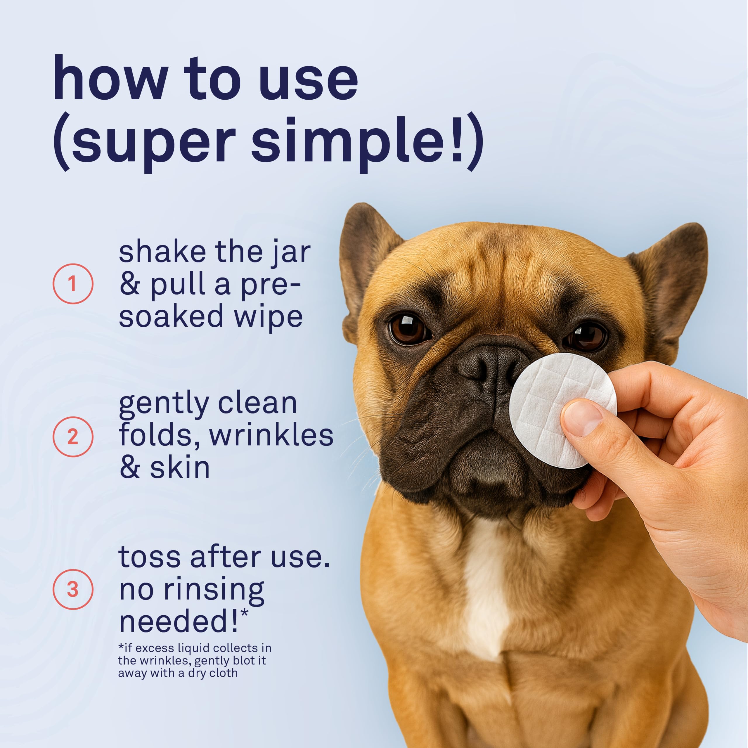 Petpost | Bulldog Wrinkle Wipes for Dogs - Cleans and Soothes Pug Wrinkles and Folds - 100 Ultra Soft Cotton Pads in Coconut Oil Solution
