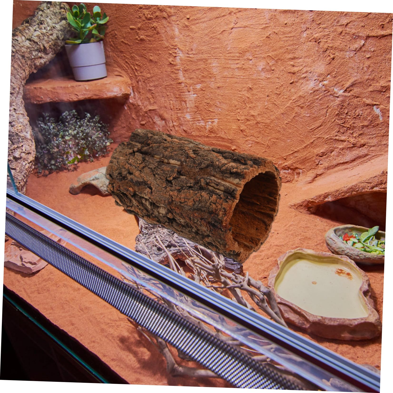 Naturalny Korowy Schron dla Gadów Drewniany Pień z Otworem Wilgotne Kryjówka Bezpieczne Schronienie dla Gekona Żółwia i Żaby Dekoracja Terrarium Rainforest