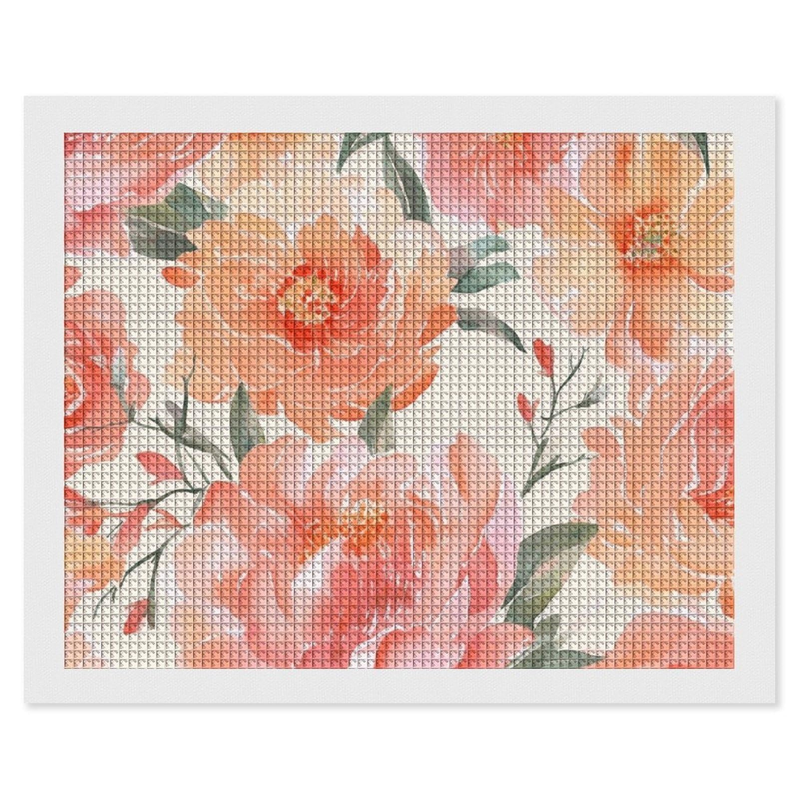 NONHAI Diamond Painting Kits for Adults - DIY Diamond Art Kits for Beginners - Full 5D Paint Drill Diamond Dots Paintings- Peach Peony Diamonds Pictures Gem Art and Craft Wall Decor 16"x20"