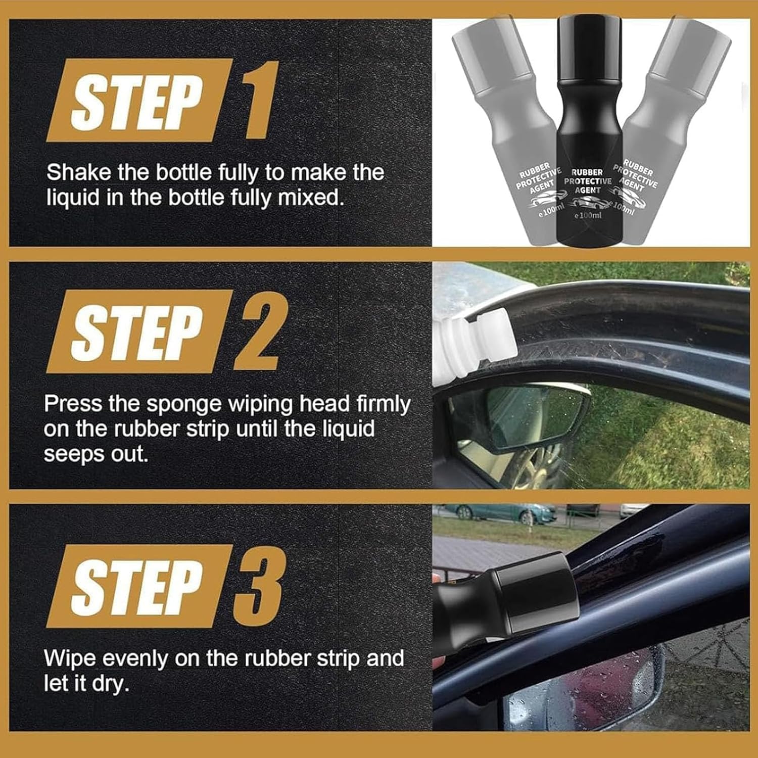 Car Rubber Seal Protectant, Car Rubber Seal Conditioner, Auto Rubbers Sealant Protectant Agent for Window, Door, Wiper Blade Rubbers Strip (3pcs)