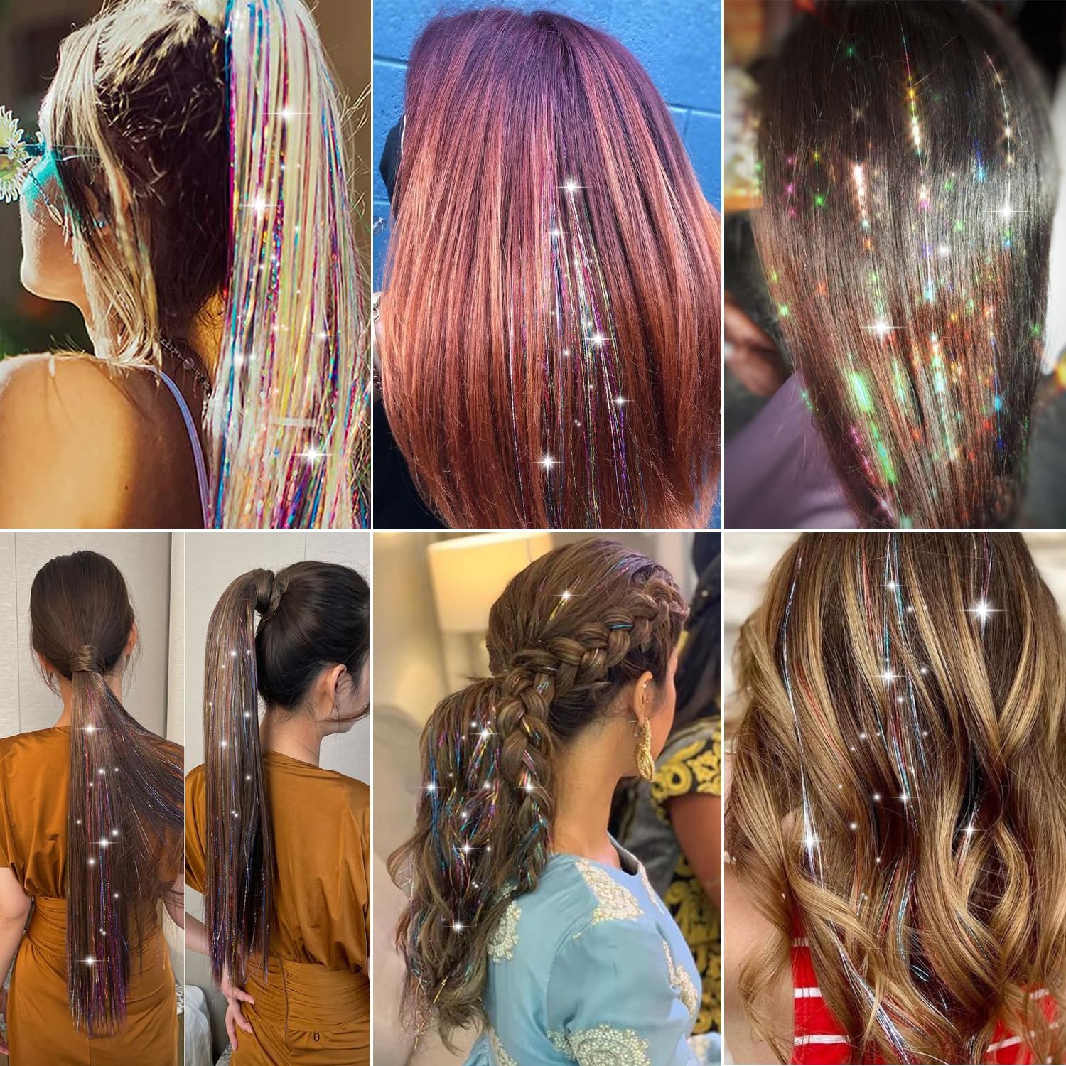 Extensiones De Pelo Brillantes De 16 Colores Con Purpurina Trenzada, Mechones Largos De 120 Cm Con Herramientas Para Cosplay, Fiestas Y Estilo Diario Para Mujeres, Niñas Y Niños