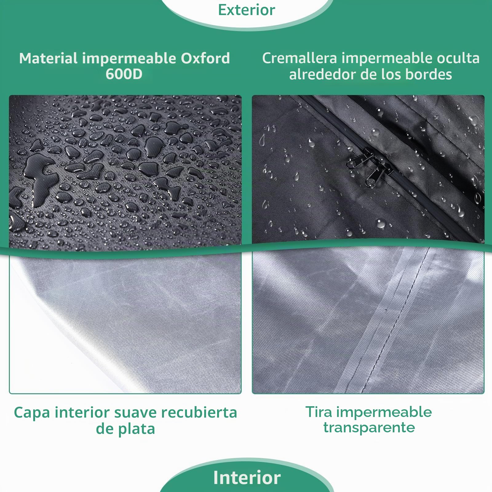 Funda para maletero de jardín con cremallera impermeable, funda para maletero de almacenamiento exterior 600D Oxford con 3 tiras reflectantes 5.2m de correa con hebilla cortavientos (160x 75x 70cm)