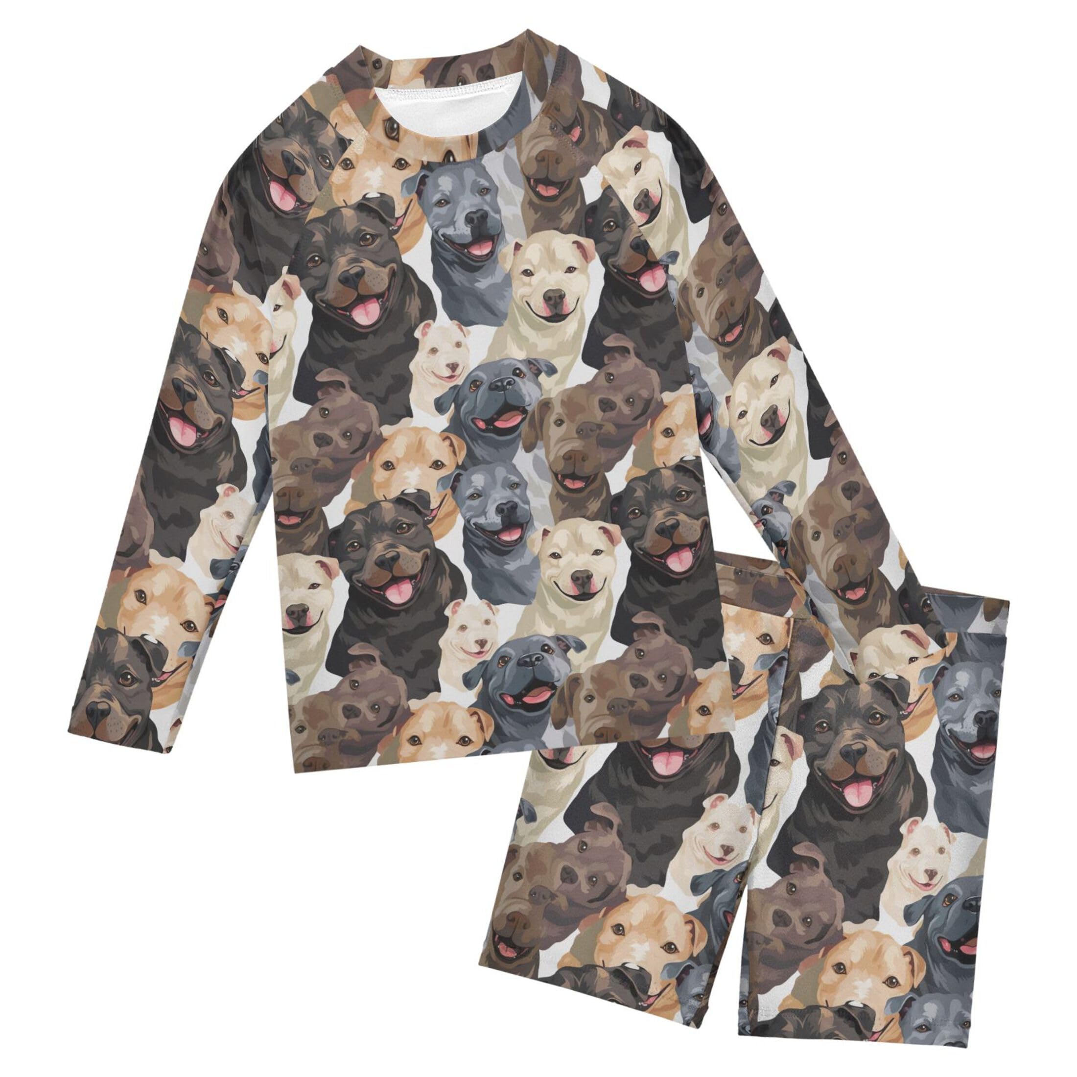 Dog Puppy Pug Animal Cute Baby Boys' Toddler Long Sleeved Rashguard Swim Bathing Suit Set B0402795