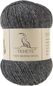 TEHETE 100% Merino Wool Yarn for Knitting 3-Ply Luxury Warm Soft Lightweight Crochet Yarn(Dark Grey,3Balsl)