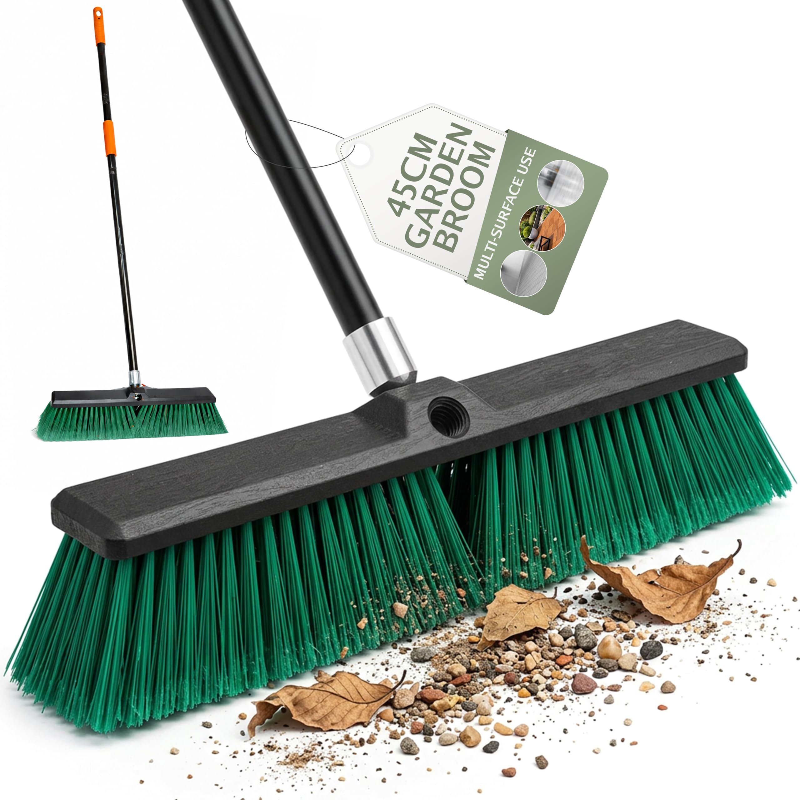 Pelle & Sol 45cm Garden Broom - Heavy Duty Outdoor Broom – Stiff Bristles Sweeping Brush Garden Tools for Patio, Driveway, Yard & Concrete Cleaning with Long Handle