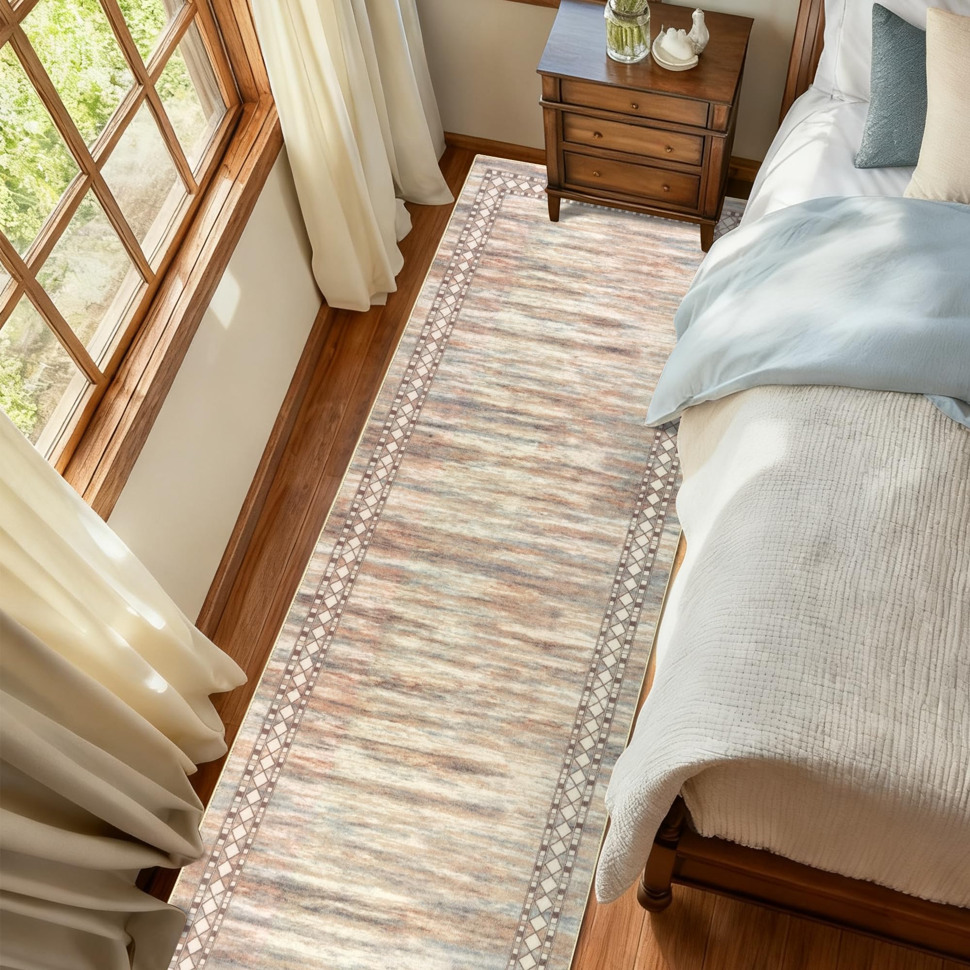 Homcomodar Flur Teppich Beige 80X300cm Teppich Läufer Flur Morden Teppichläufer rutschfest Küchenläufer Waschbar für Küchen Hallway Schlafzimmer Eingang Wohnzimmer