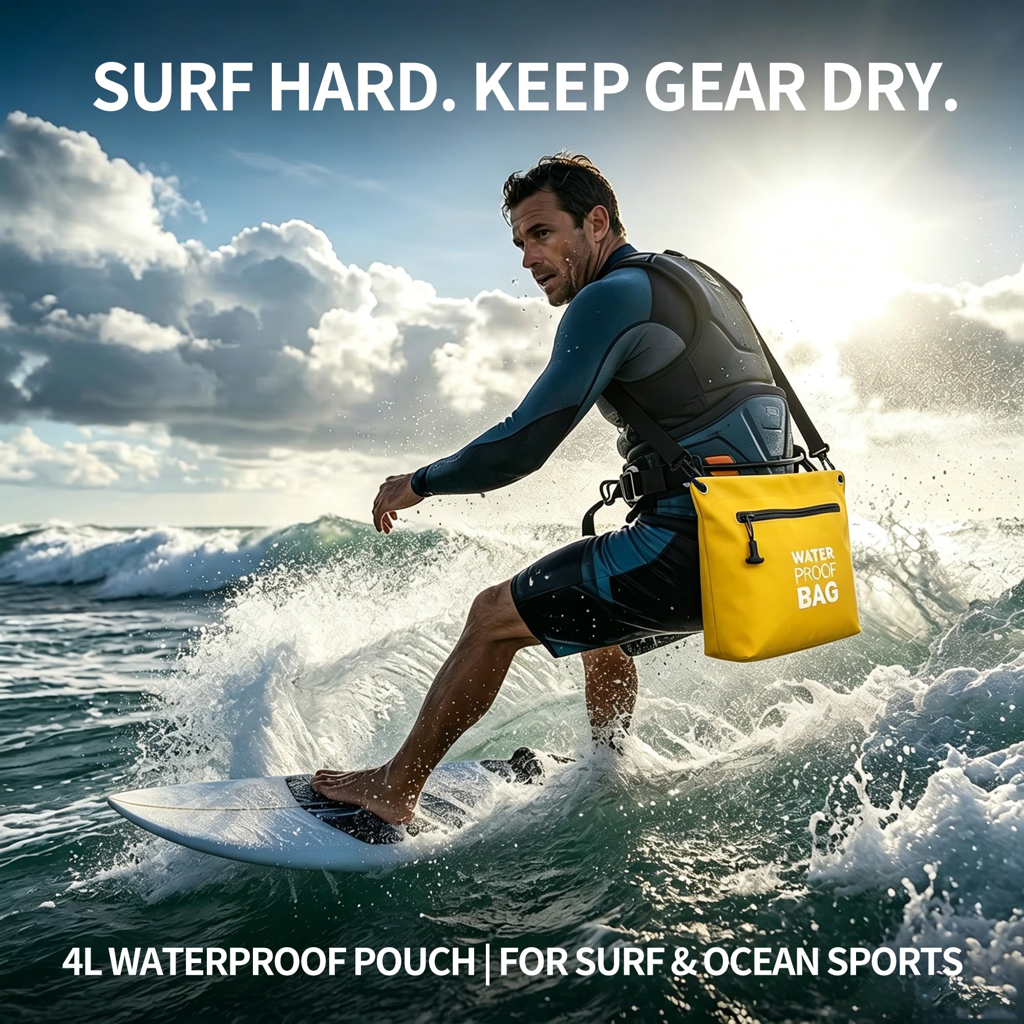 Borsa Impermeabile a Tracolla con Cerniera Ermetica, Borsa Dry Bag Leggera con Tracolla Regolabile per Spiaggia, Nuoto, Viaggi e Uso Quotidiano (giallo)