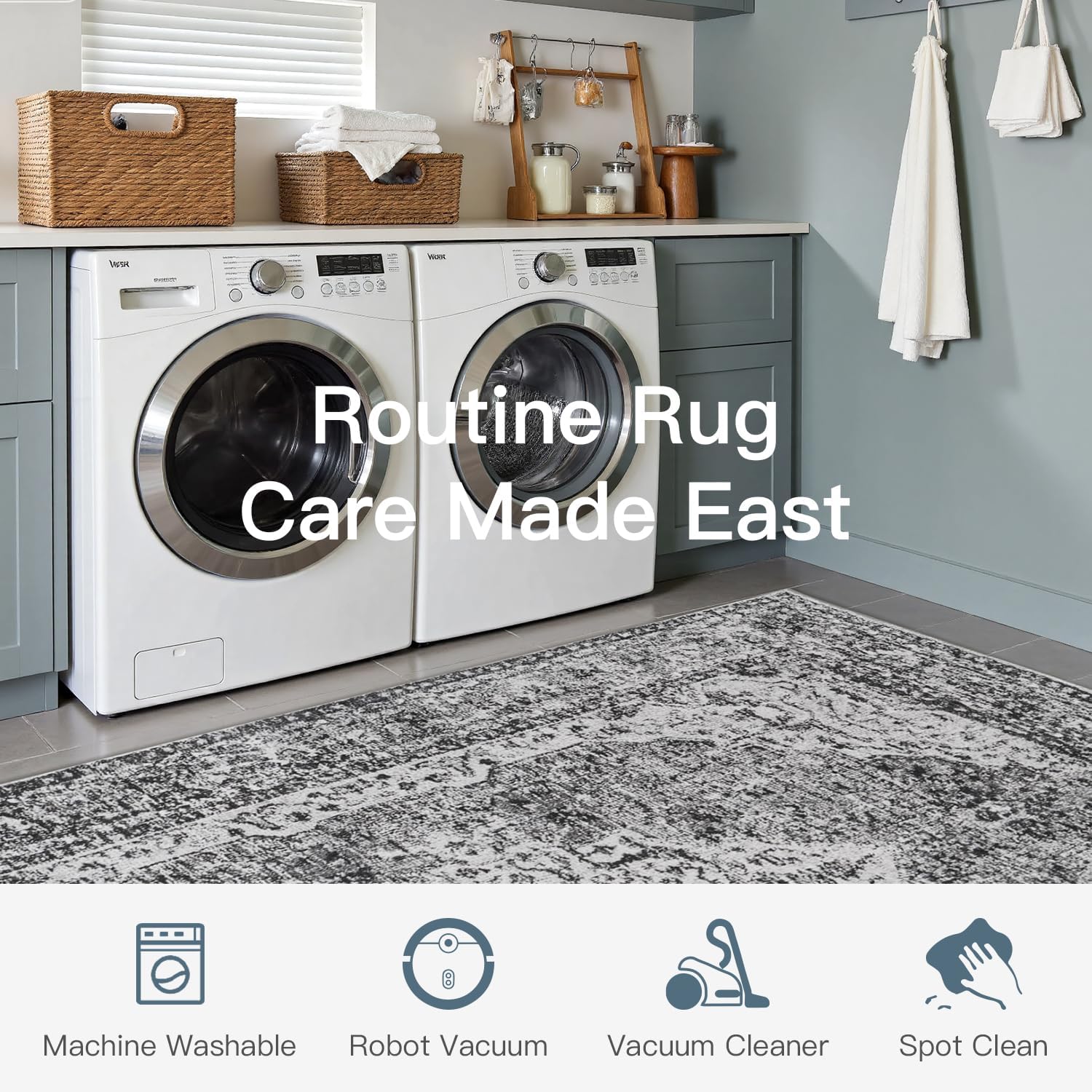 Lofus 8x10 Washable Rugs for Bedroom Non-Slip Low Pile Carpet Dark Grey image 5