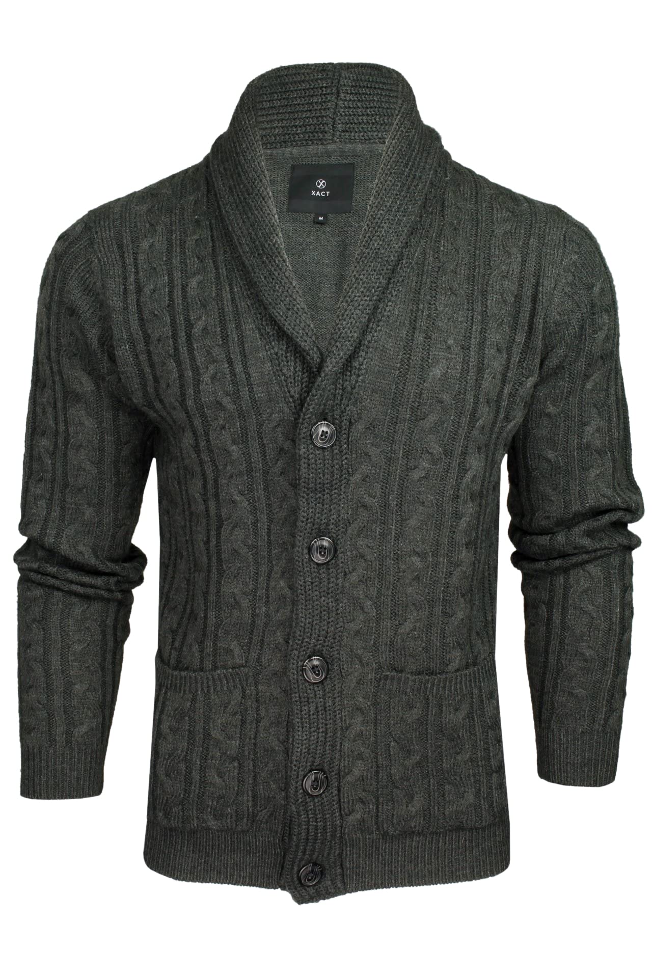 Xact Men's Charcoal Marl Cable Shawl Neck Cardigan (Charcoal Marl) M