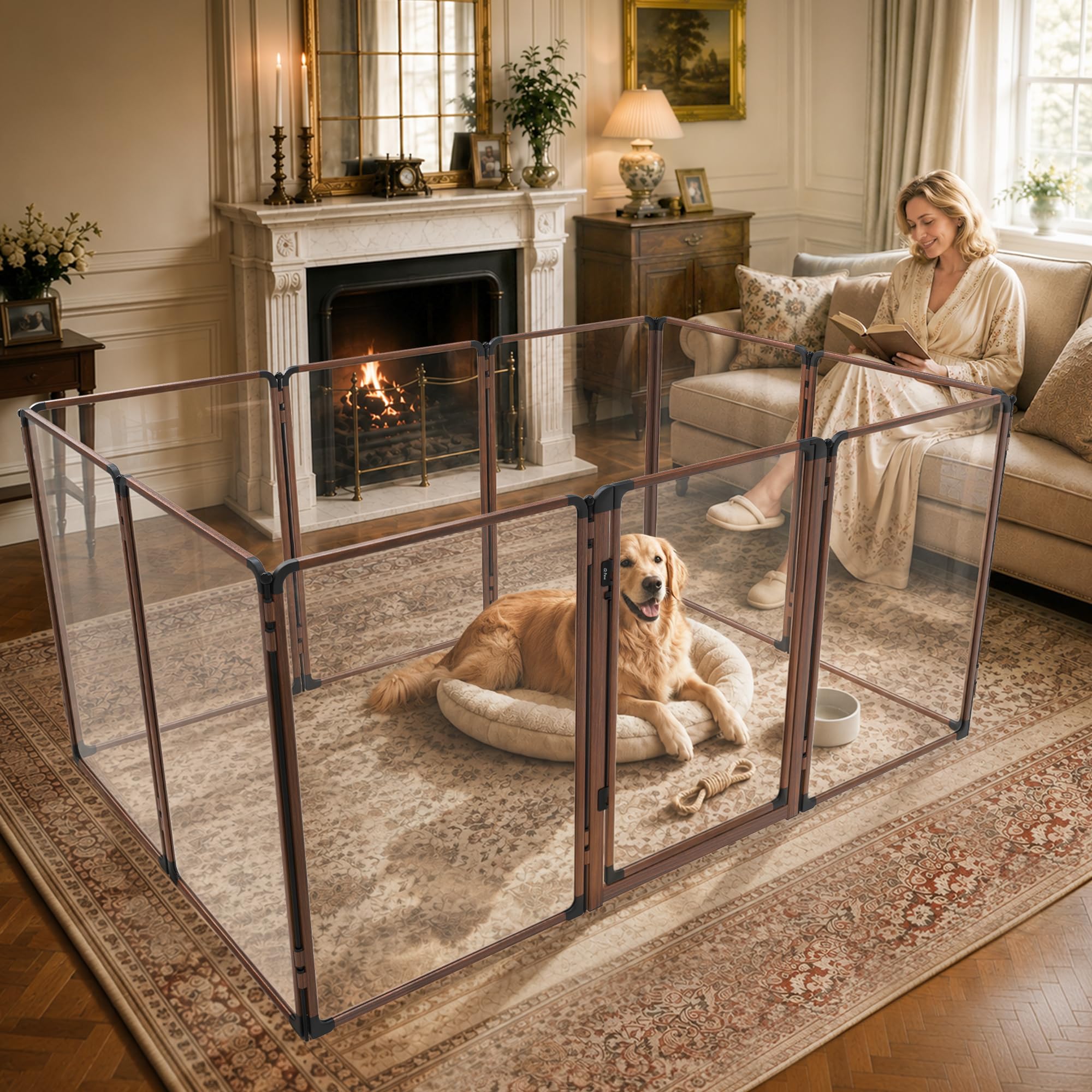 FXW AuraSpace Pro Clear Acrylic Indoor Dog Playpen, 40" H, 10 Panels