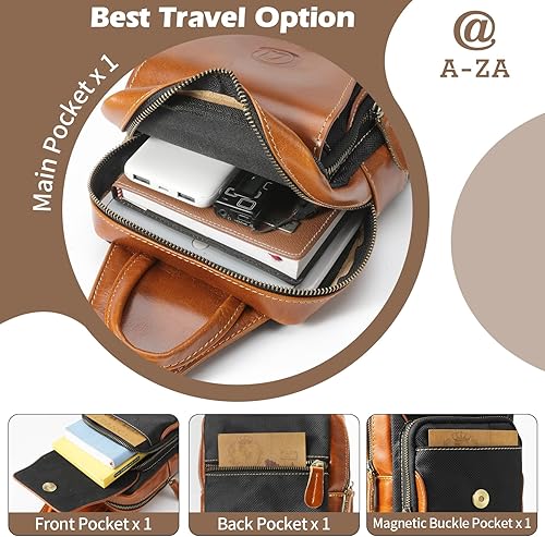 Miniatura 6 de Bolso bandolera de cuero genuino para hombre, mochila cruzada de cuero de grano completo para hombre, riñoneras, bolsa de pecho