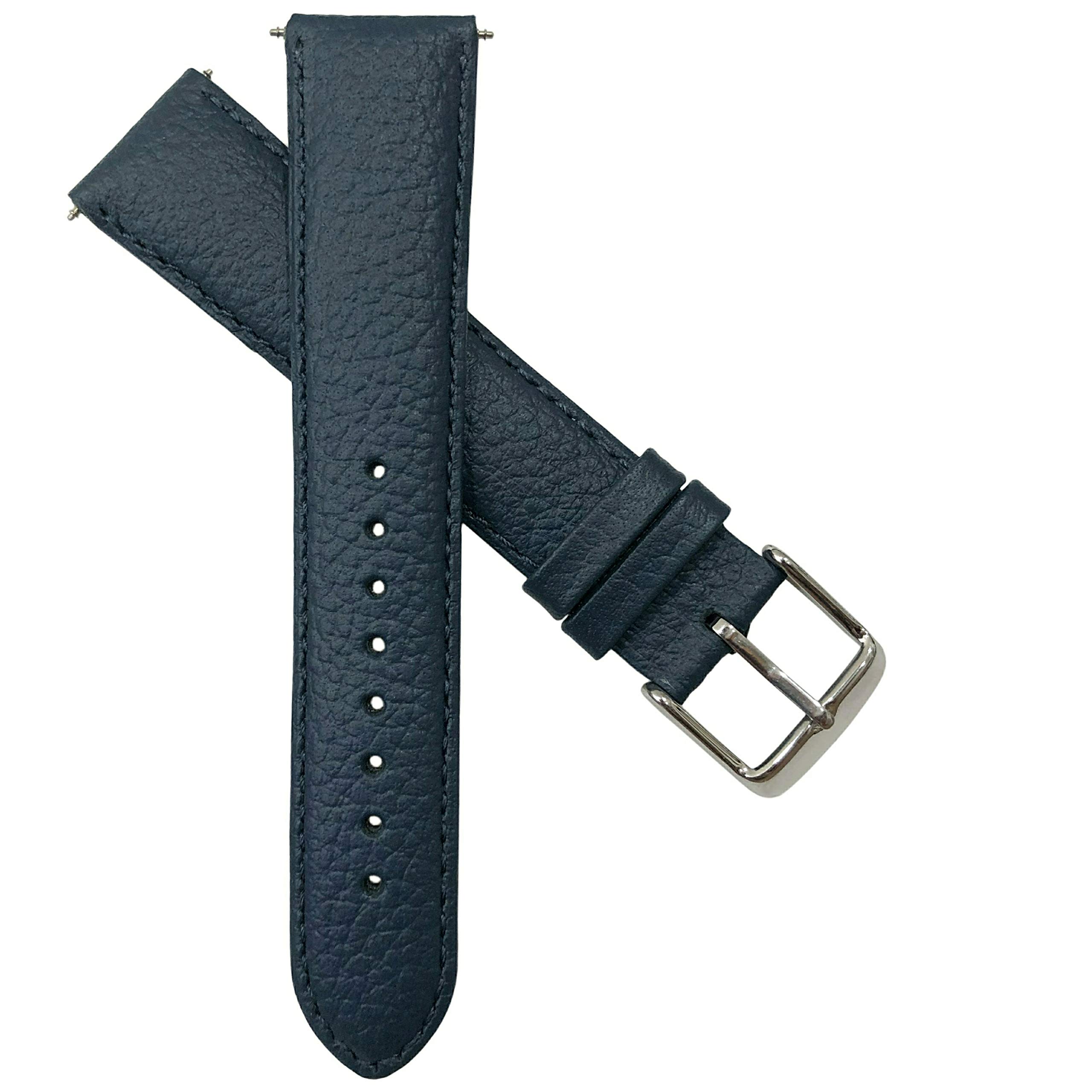 Jewellers Tools Men's Blue 22Mm Genuine Buffalo Grain Leather Watch Strap Band Ladies Padded Ss Buckle