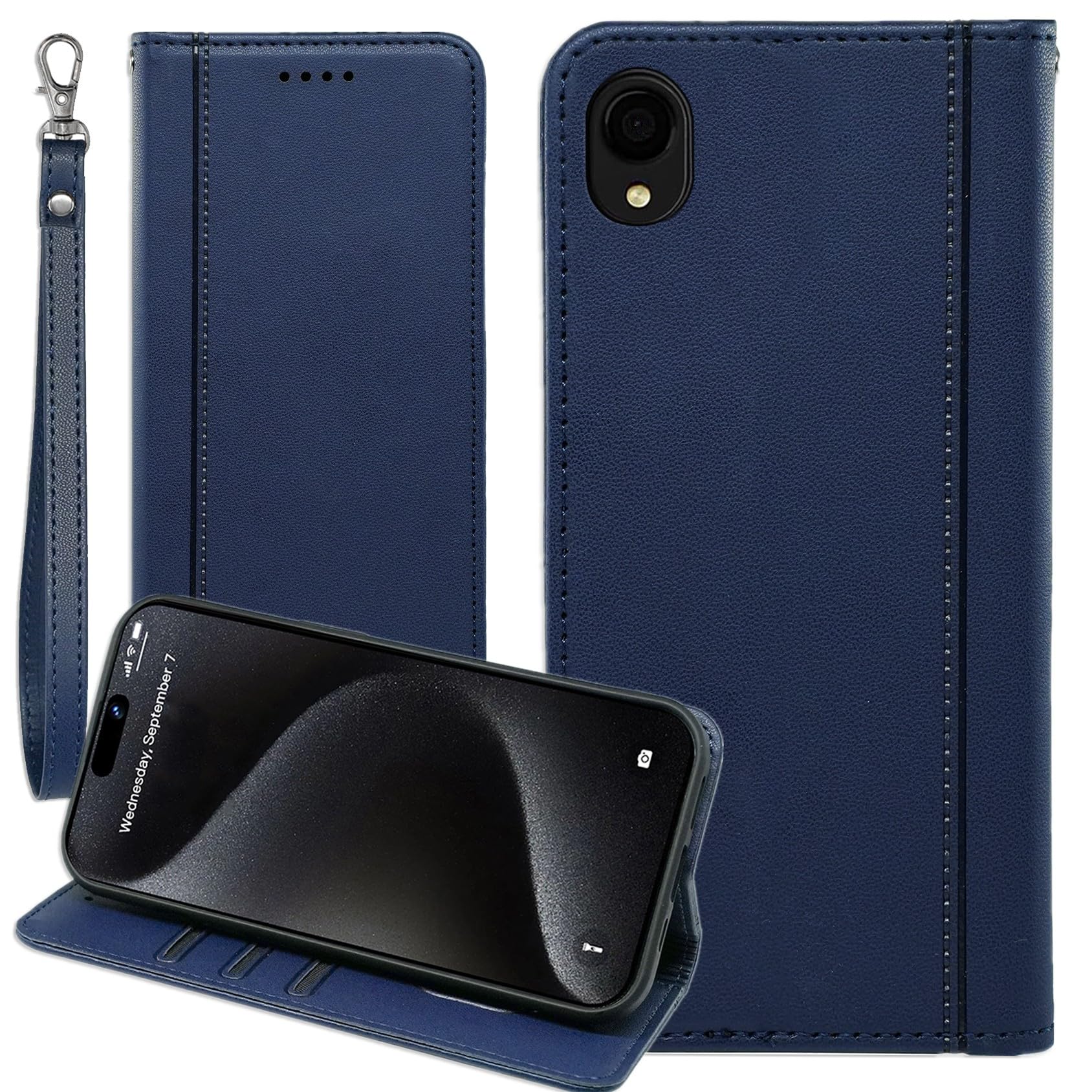 Galaxy A22 5G ケース 手帳型 日本版 A225G galaxy 通用 SC-56B docomo ケース サムスン ギャラクシー A22 5G ストラップケース A22 カバー SC56B ケース A22ケース ストラップ付きケース 手帳 耐衝撃 携帯カバー 適用 Cobeimisr CASE マグネット ストラップ カード スマホケース ネイビー