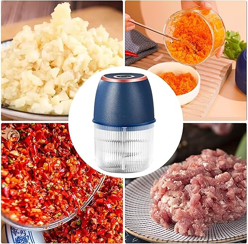 Miniatura 4 de Picadora eléctrica de ajo, herramienta de cocina de 11.8 fl oz, procesador de alimentos, máquina cortadora de cebolla pequeña | para alimentos