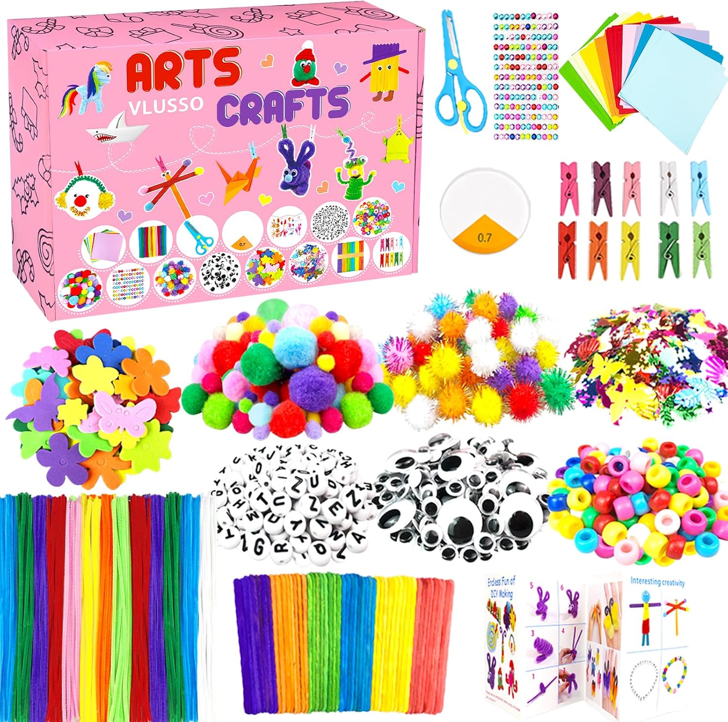 VLUSSO DIY Arts and Crafts Supplies Kit Materials Set for Kids and Toddlers