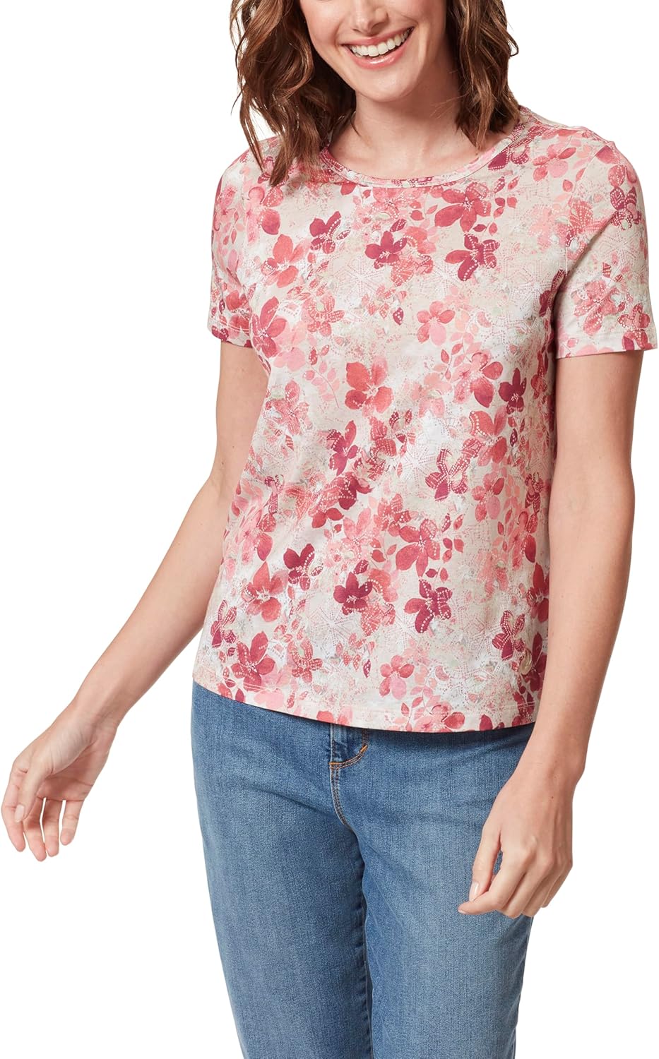 Gloria Vanderbilt Womens Amanda Short Sleeve Knit Tee Shirt with Wide Crew Neck Standard