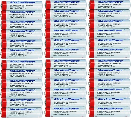 MaximalPower Paquete de 36 pilas súper alcalinas LR03 / AM-4 AAA de 1.5 V - 140 minutos