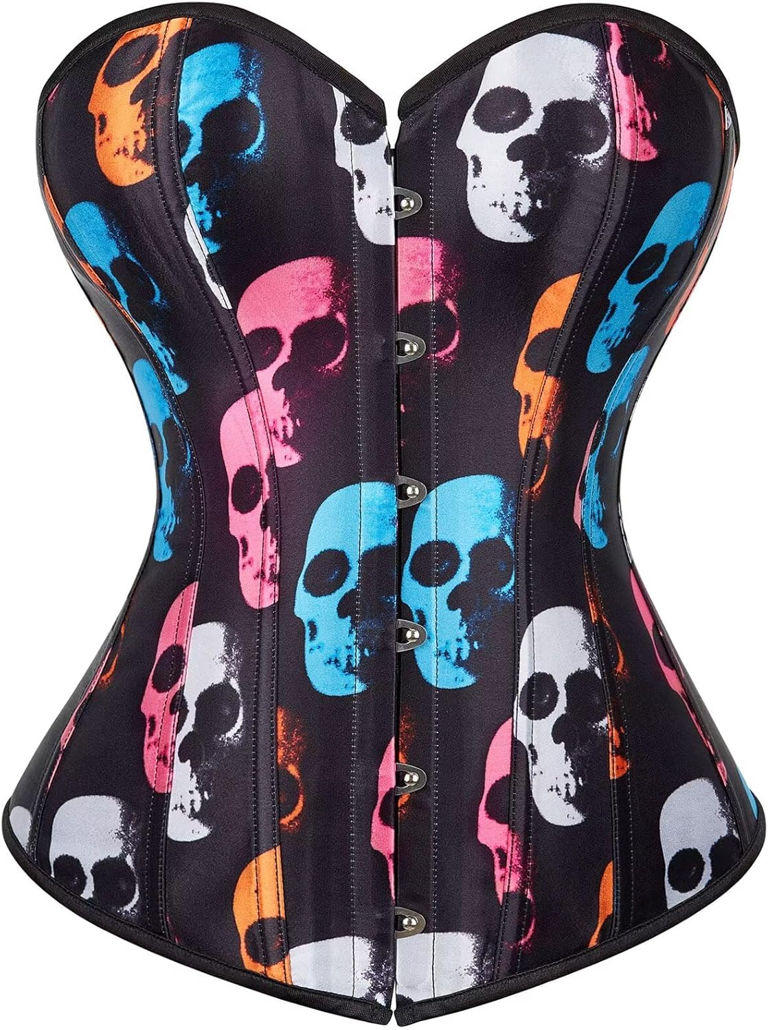 Jutrisujo Women's Corset Dress Overbust Bustier Top Skull Basque Gothic Showgirl Costumes Plus Size Black