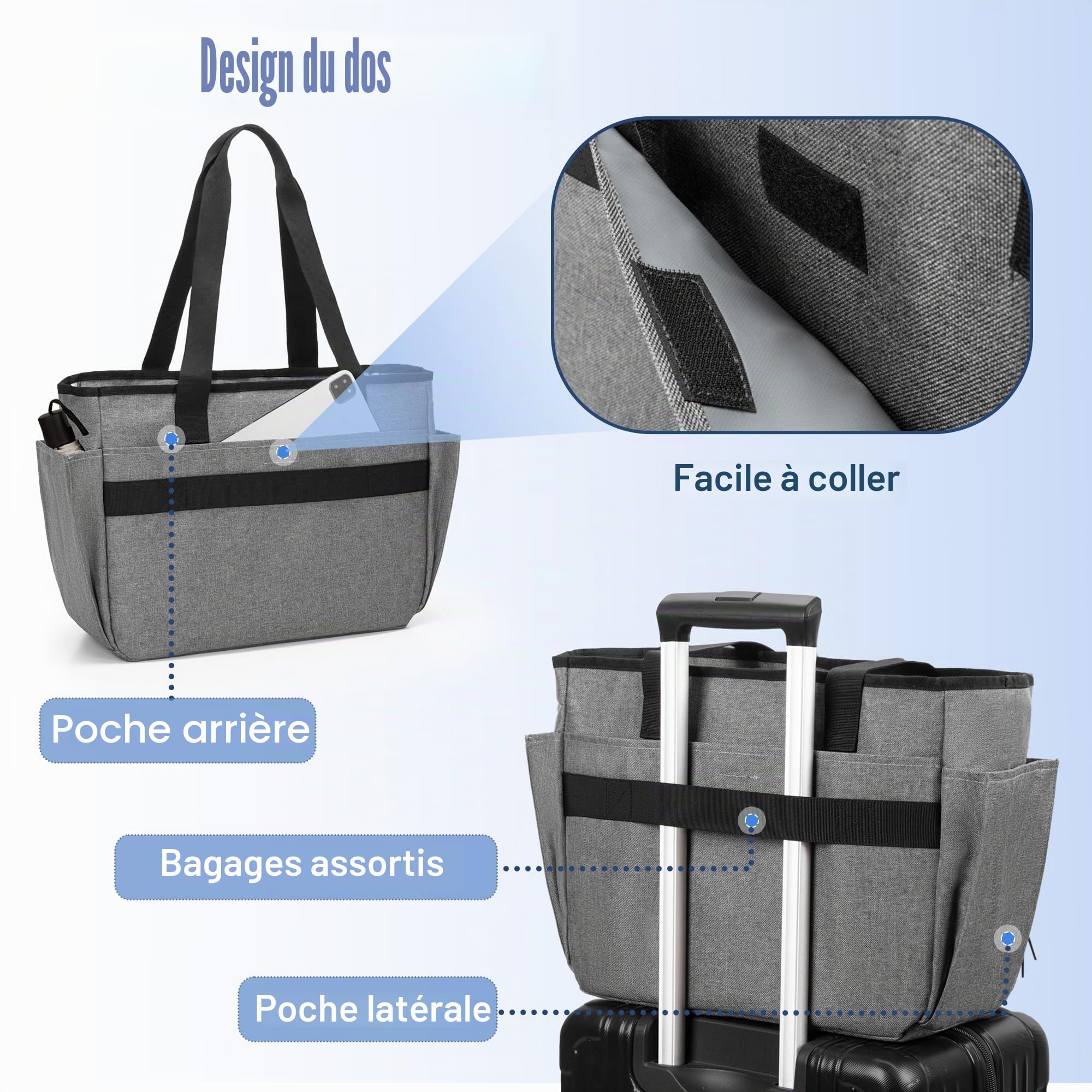 Trunab Sac Fourre-Tout pour Enseignant avec Pochette Extensible pour Dossiers, Sac Infirmière pour Femme, Porte-Documents, Ordinateur Portable, Travail, Université, Soins Infirmiers