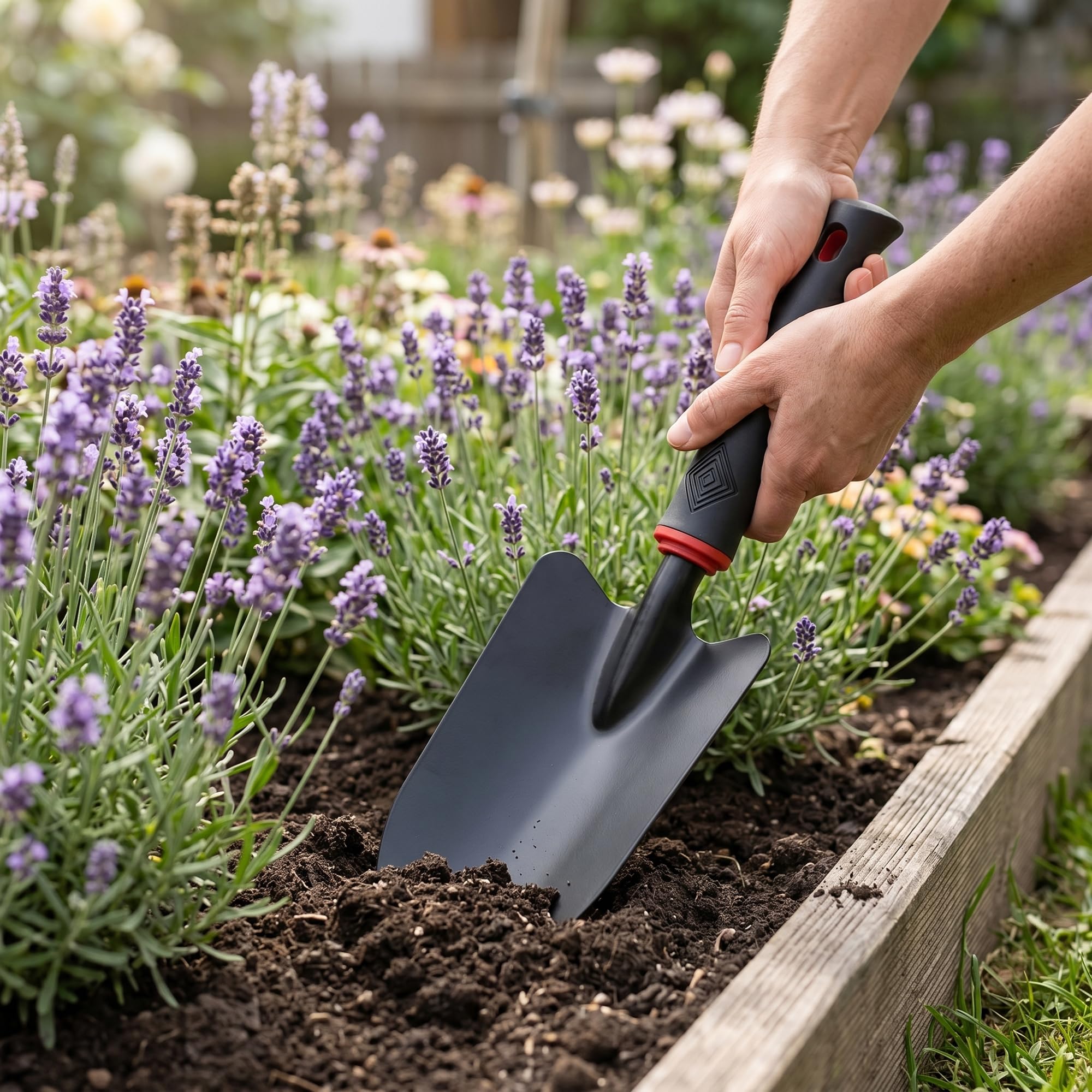 4-teilig Gartenwerkzeug Set, Schwarz Gartenschaufel Klein 2-in-1 Hacke 5-Zinken Rechen Gartengeräte, Gartenarbeit Set Zubehör für Gartenarbeit Strandausflüge als Geschenke