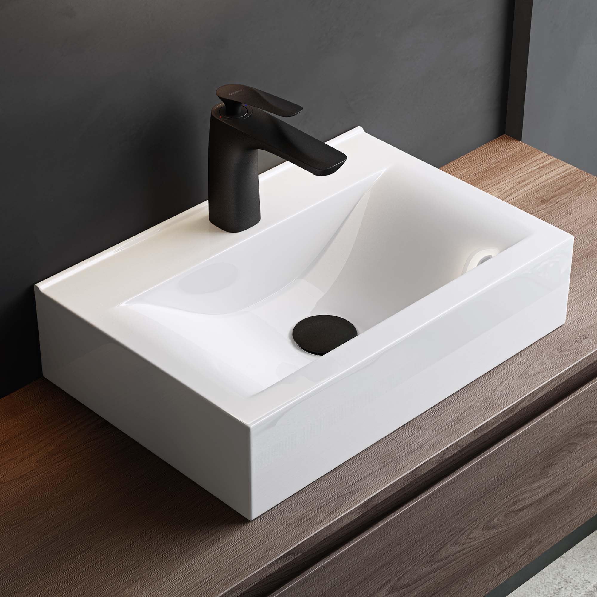 Mai & Mai Lavabo da Appoggio 45x30.5x10.5cm in Ceramica, Brüssel118C | Lavabo Bagno Sospeso Lavandino Bagno da Appoggio, Bianco