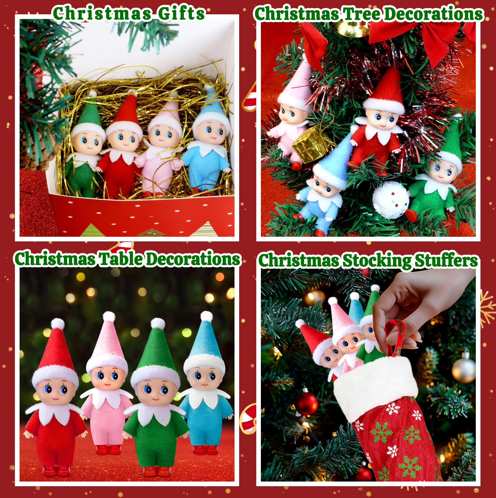 Lot De 4 Mini Poupées Elfes De Noël – 11 Cm, Membres Mobiles – Cadeaux De Chaussettes