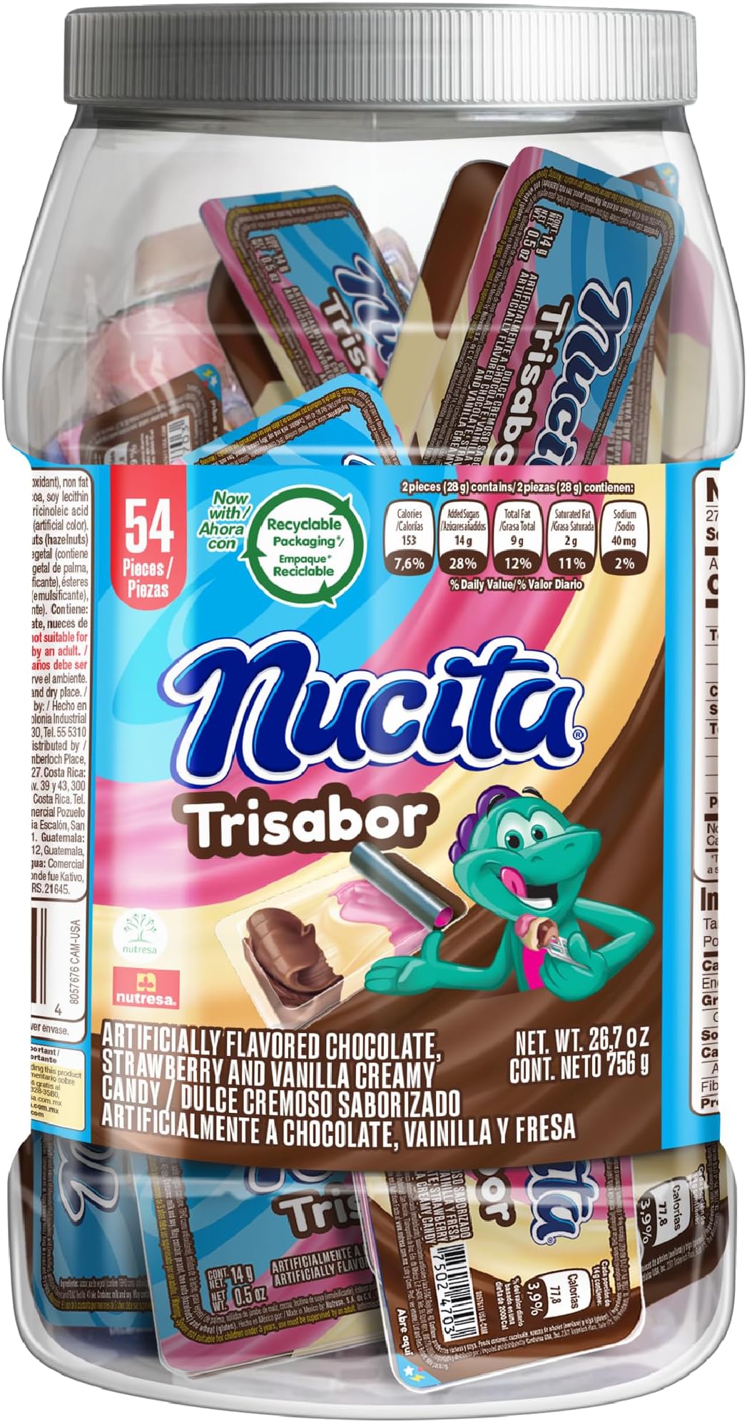 Trisabor Jar, Chocolate, Vanilla & Strawberry Flavors, 54 Ct Jar, 26.7 oz