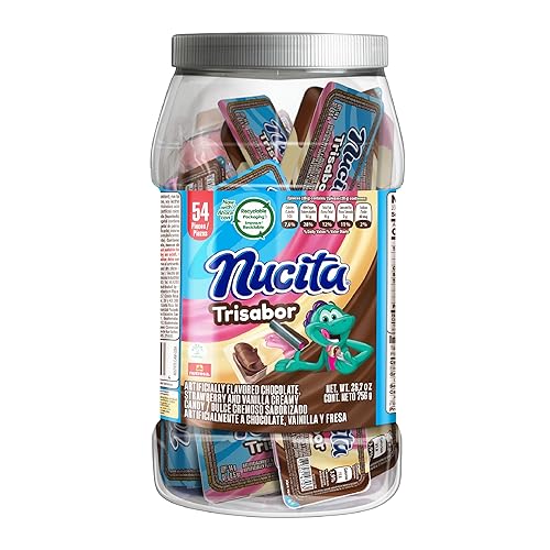 Nucita Tarro Trisabor, sabores de chocolate, vainilla y fresa, tarro de 54 unidades, 26.7 onzas
