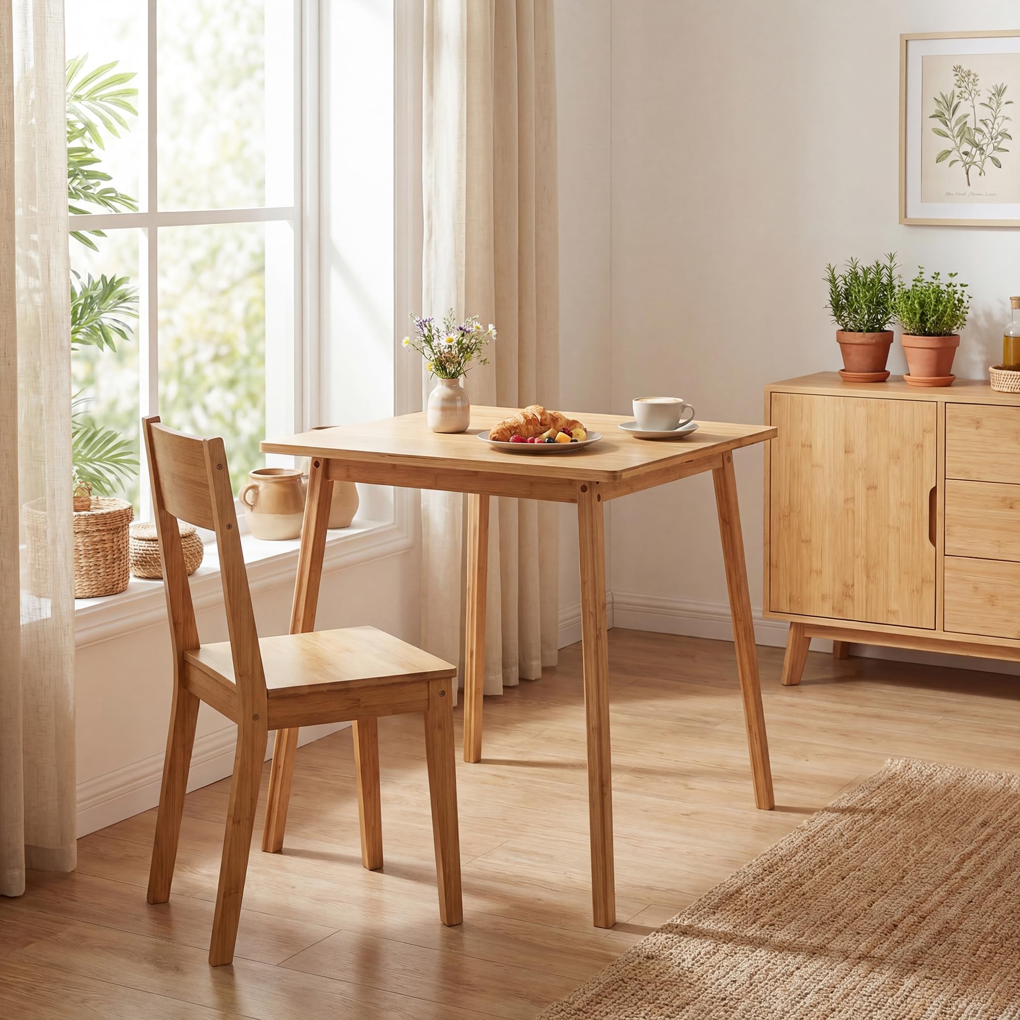 DREAMADE Esstisch, 70 x 70 cm Küchentisch für 2-4 Personen, Kleiner Esszimmertisch aus Bambus, bis 100 kg belastbar, Dining Table für Küche, Esszimmer & Wohnzimmer, Natur Küche, Haushalt & Wohnen