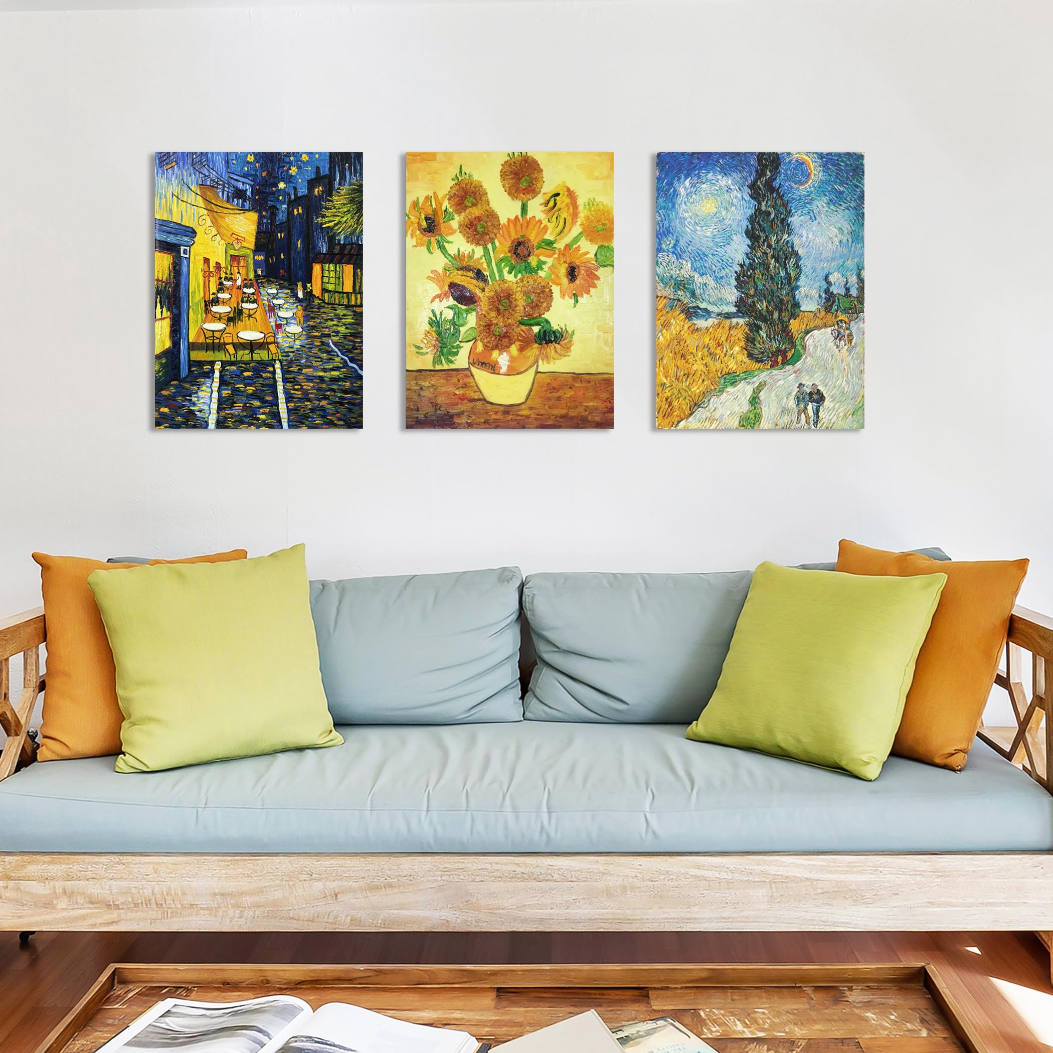Peinture à l'huile sur toile peinte à la main Vincent Van Gogh - 3 œuvres d'art classiques - 3 tableaux - Décoration murale - Prêt à accrocher - 3 pièces