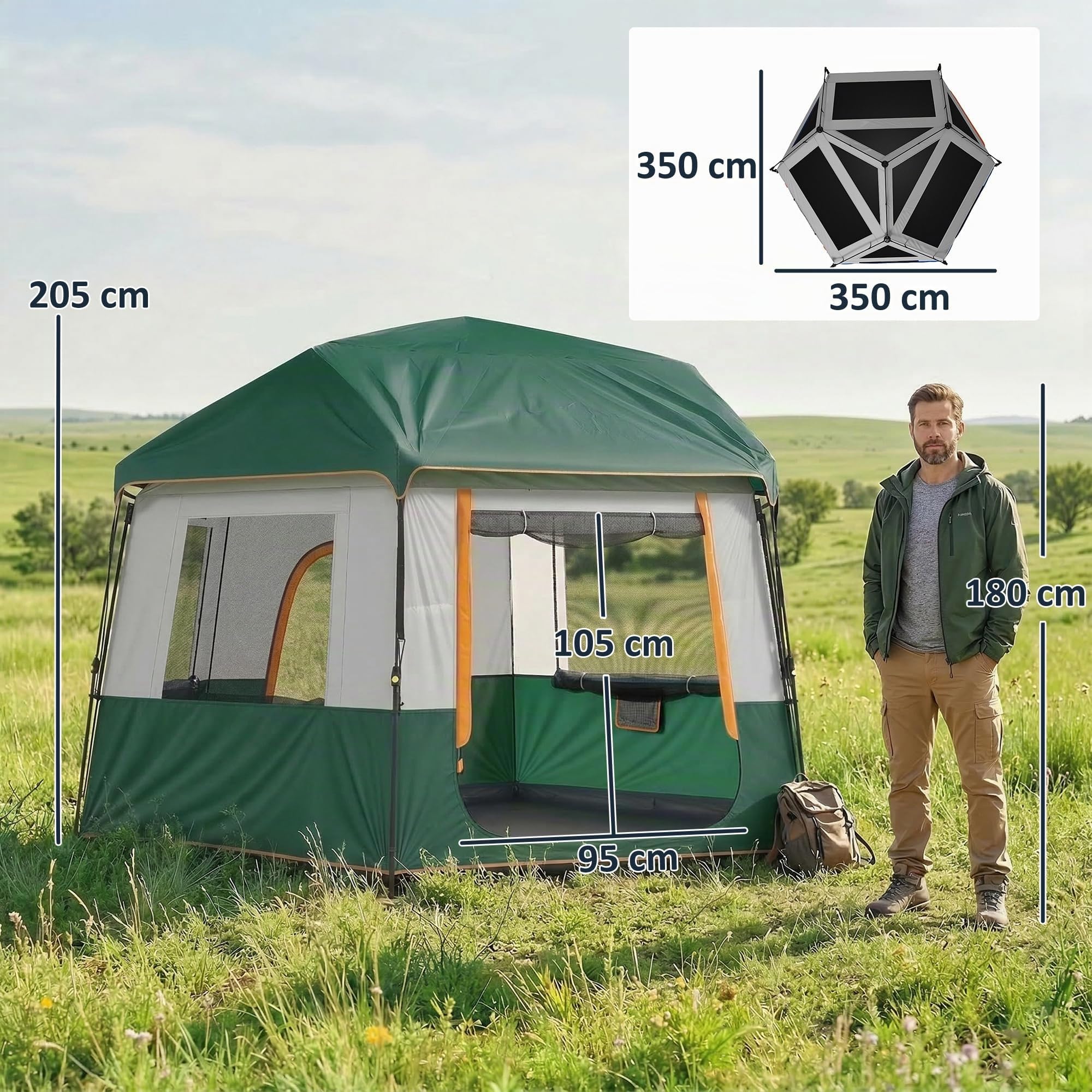 Outsunny Tente Montage Facile 4-6 pers. 3000mm imperméable UV30+ Vert
