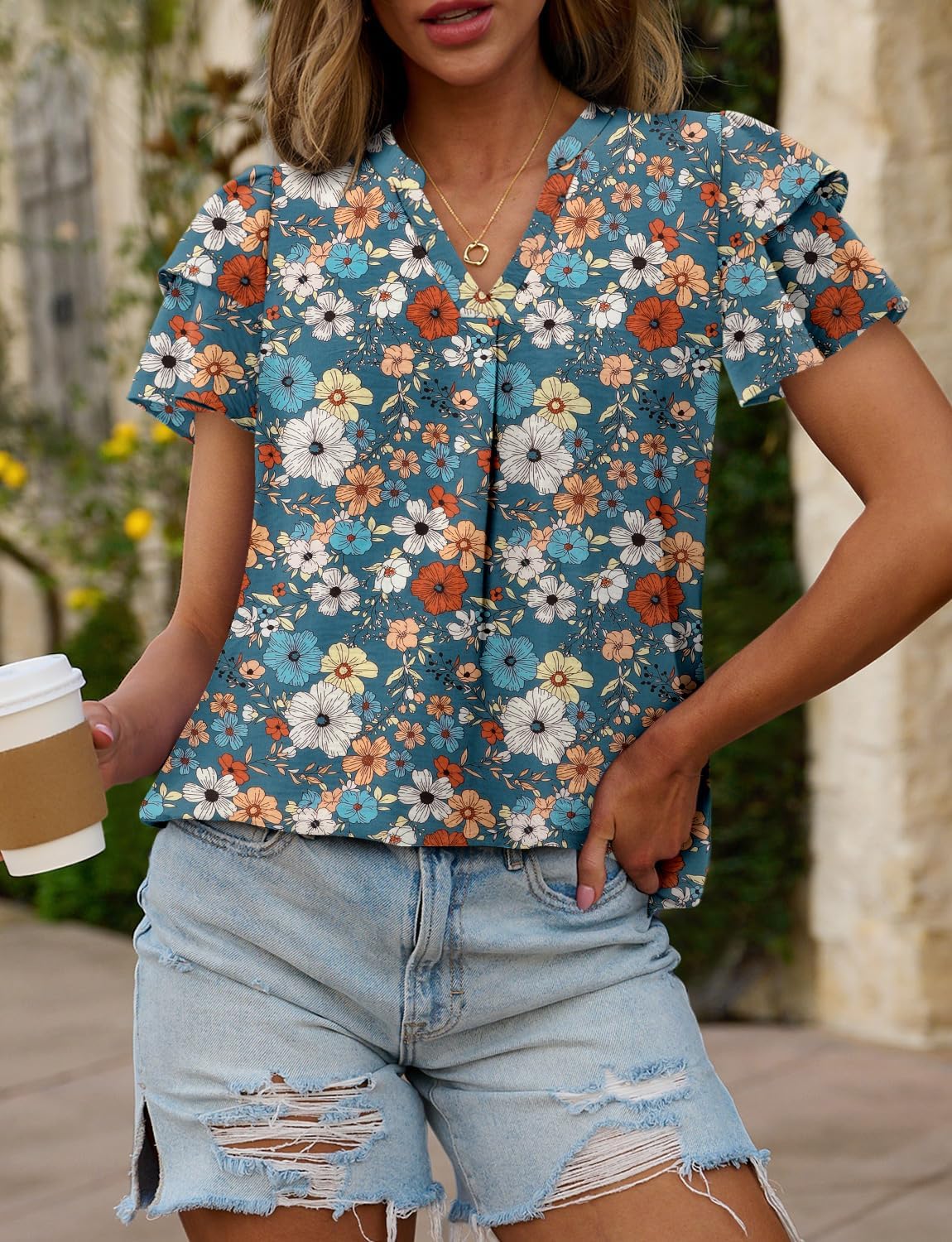 KISSMODA Women's Short Sleeve V Neck Blouse - Image 3