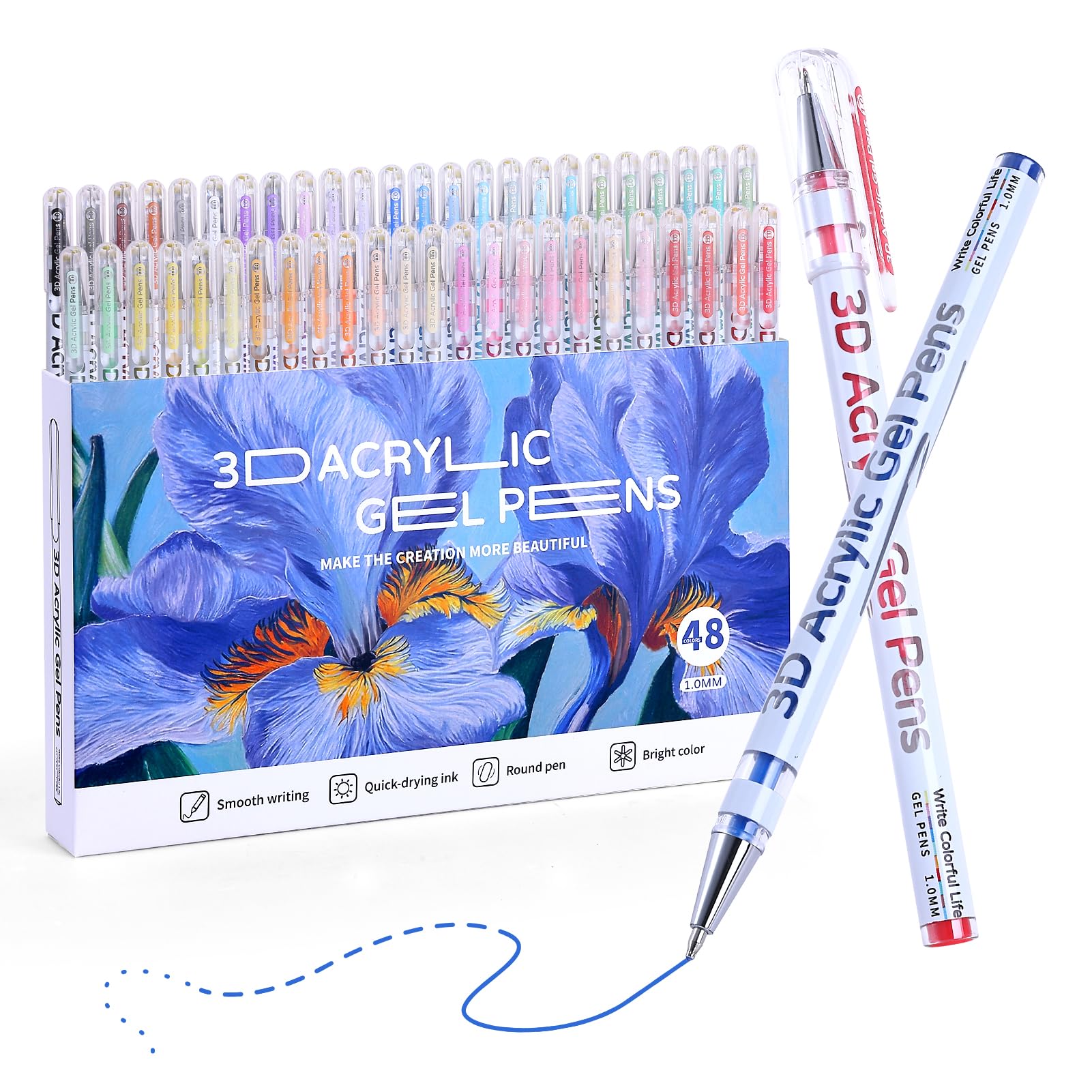 3D Acrylic Gel Pens, 36 Colors, Multicolor Ink, 1mm Chisel Tip, Smooth Grip, Ideal for Black Paper, Rock Painting, Glass, Wood, Fabric, Cards, Scrapbook, DIY Art Crafts
