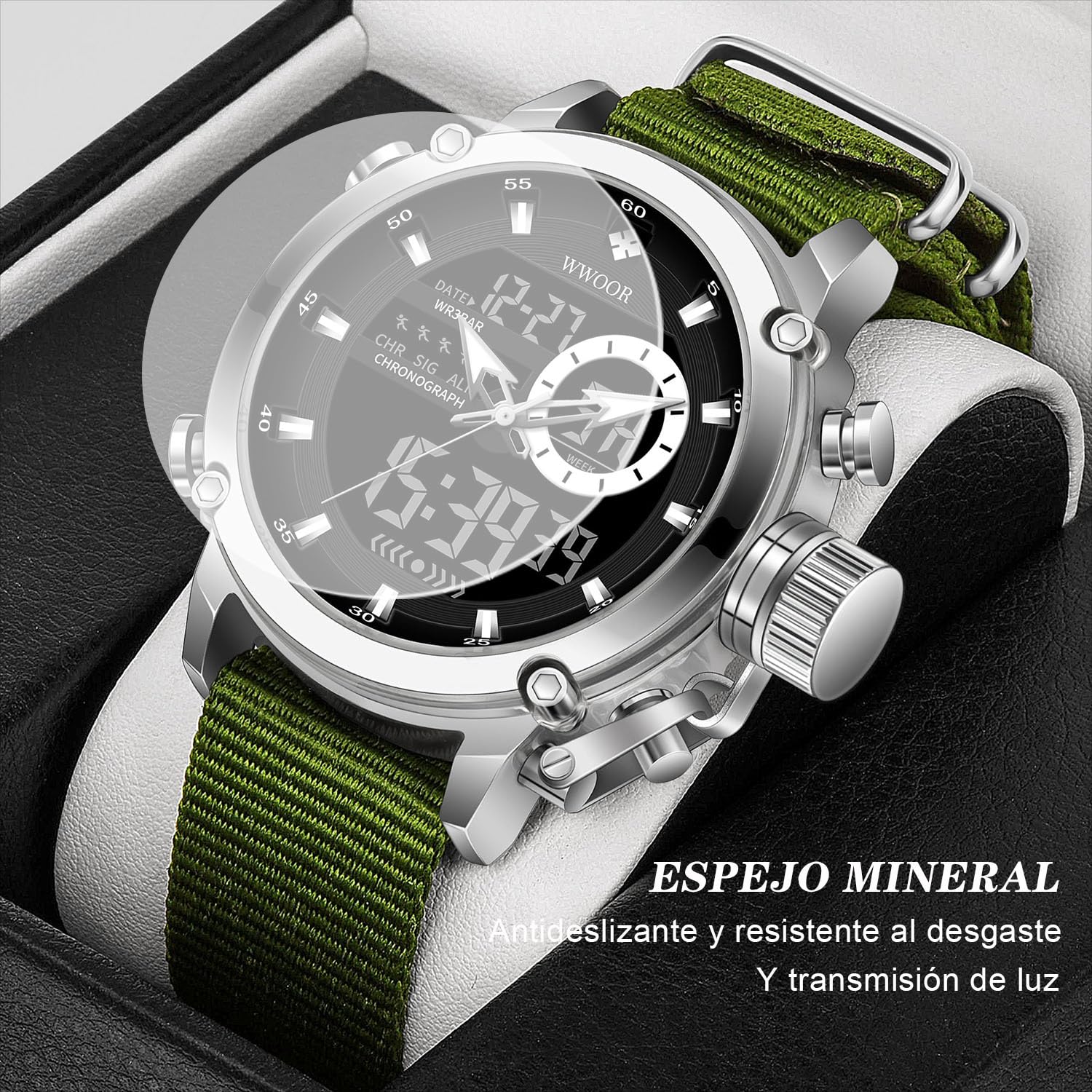 WWOOR Reloj deportivo para hombre,Relojes militares para,reloj electrónico táctico, reloj de pulsera LED, cronómetro, resistente al agua, relojes analógicos digitales