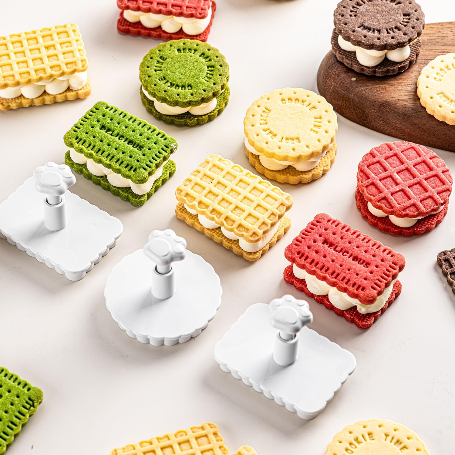 Cookie Stamps Set, 4 Pcs Waffle Pattern Cookie Mold Biscuit Cutter Set 3D Classic Cookie Cutter with Plunger Stamp, 4 Styles Funny Cookie Biscuit Molds for Treats DIY Baking, Cake, Pastry - Image 4