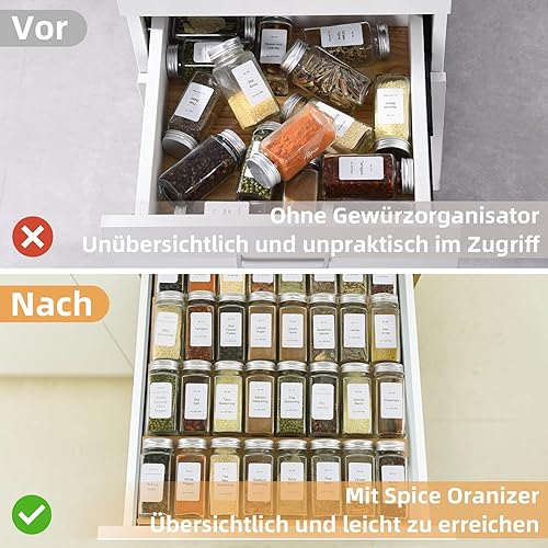 Miniatura 3 de KitHero Organizador de cajones de especias, 4 niveles, 8 piezas de bandeja de especias de bambú para encimera, cajón de cocina, organización de