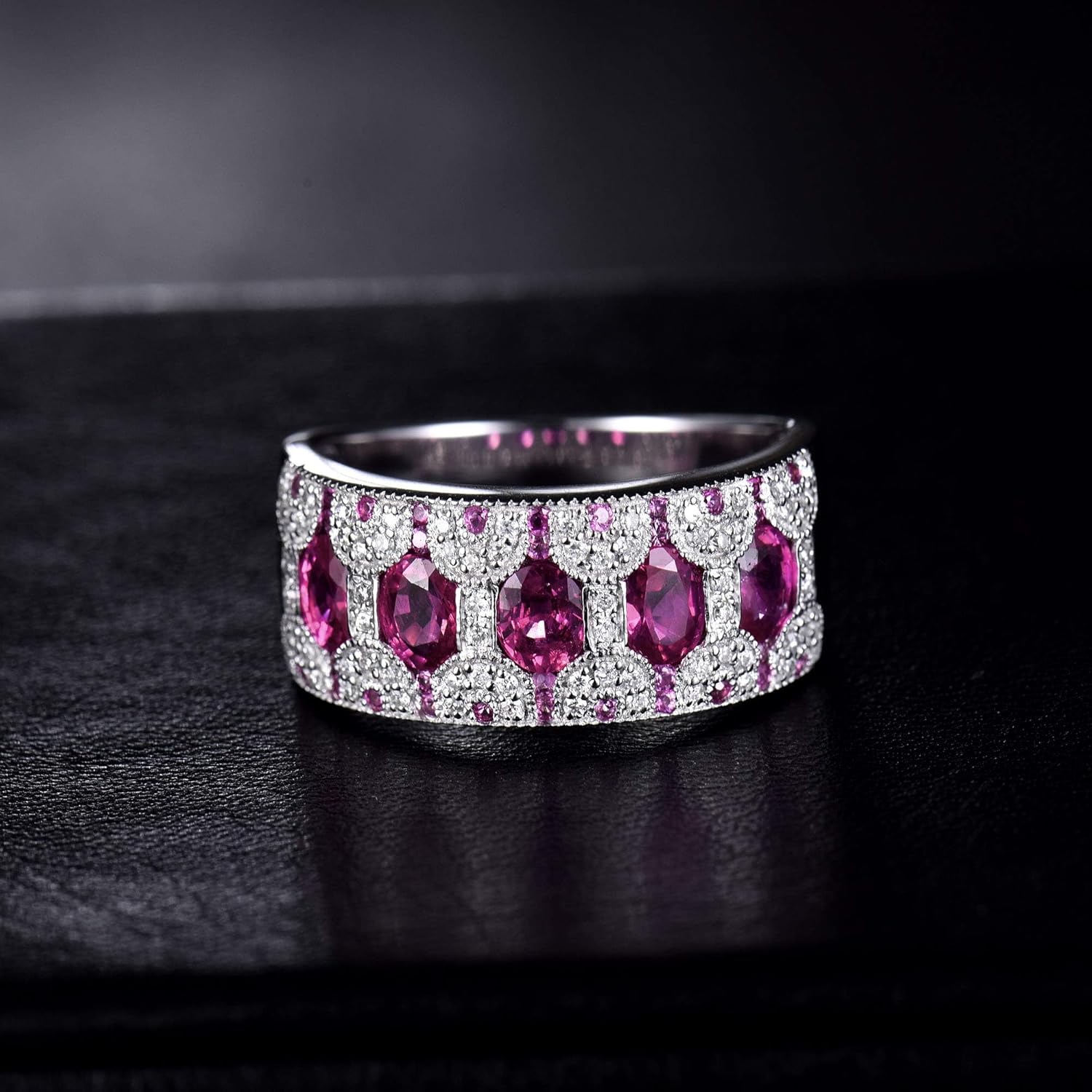 Sapphire Ring For Women, 14K White Gold Rings - Pink Sapphire Ring with Diamond, Natural Sapphire Pink Stone Ring & Real Diamond Gemstone Rings For Couple Engagement Ring