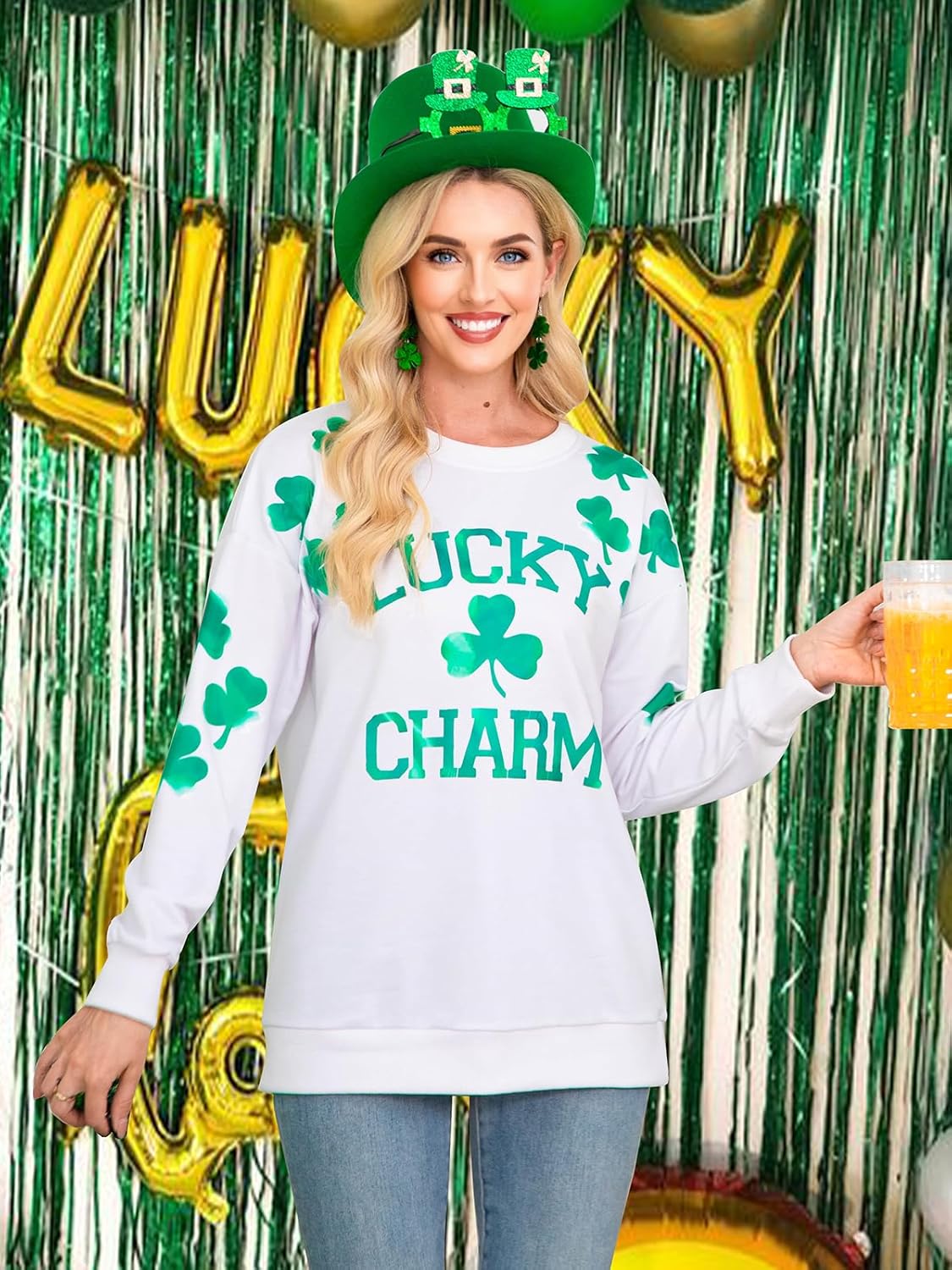 St Patricks Day Sweatshirt Women Long Sleeve St Pattys Shirt Funny Irish Shamrock Graphic Pullover Top - Image 2