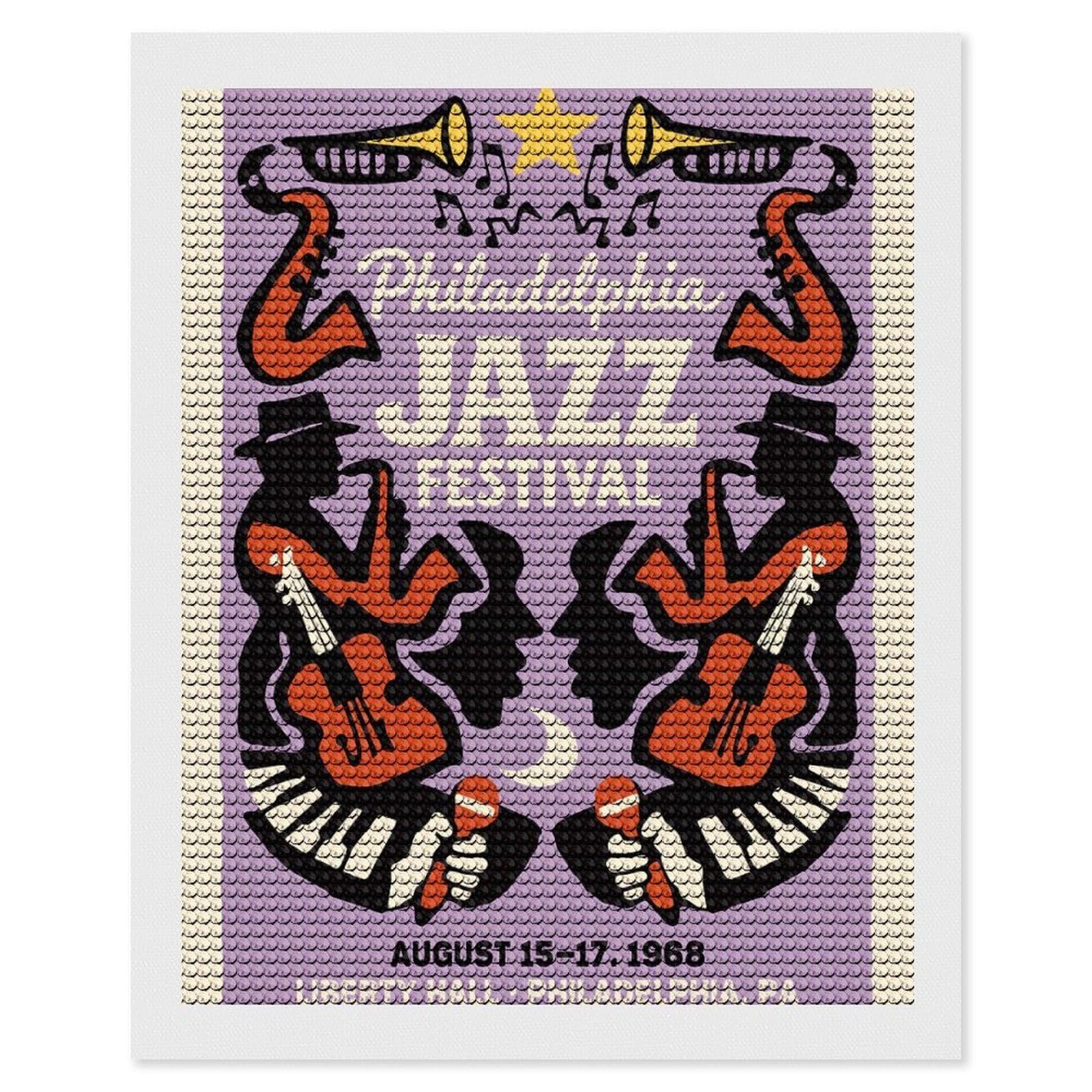 Junmoney Philadelphia Jazz Festival 1968 Diamond Painting Canvas Set 16"x20", Easy to Enjoy, Adhesive Canvas, Office Decor, Holiday Gift Idea, with Tool Kit