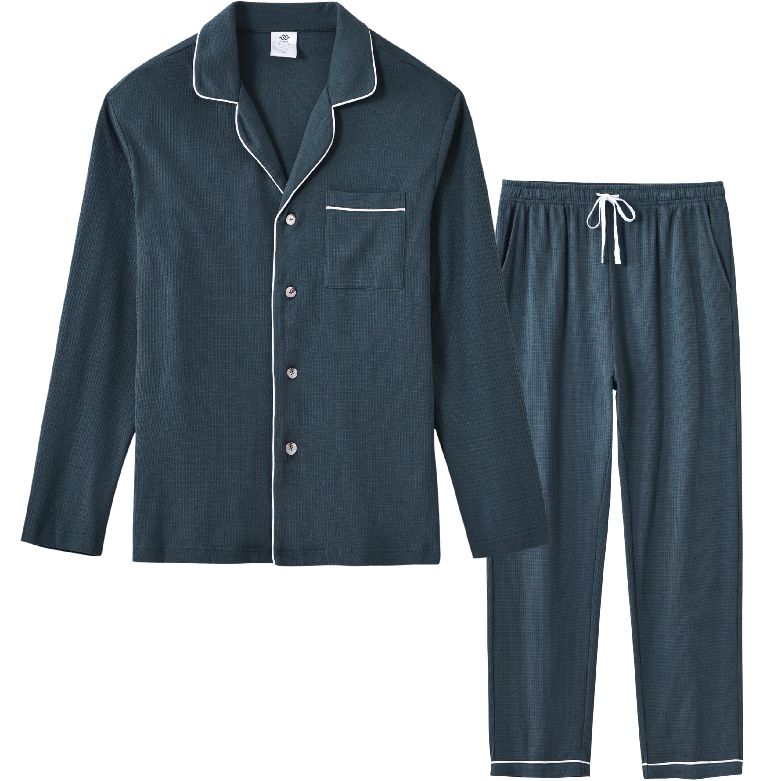 MoFiz Pyjama voor heren, lange katoenen pyjamaset, knoopsluiting MoFiz Pyjama voor heren, lange katoenen pyjamaset, knoopsluiting
