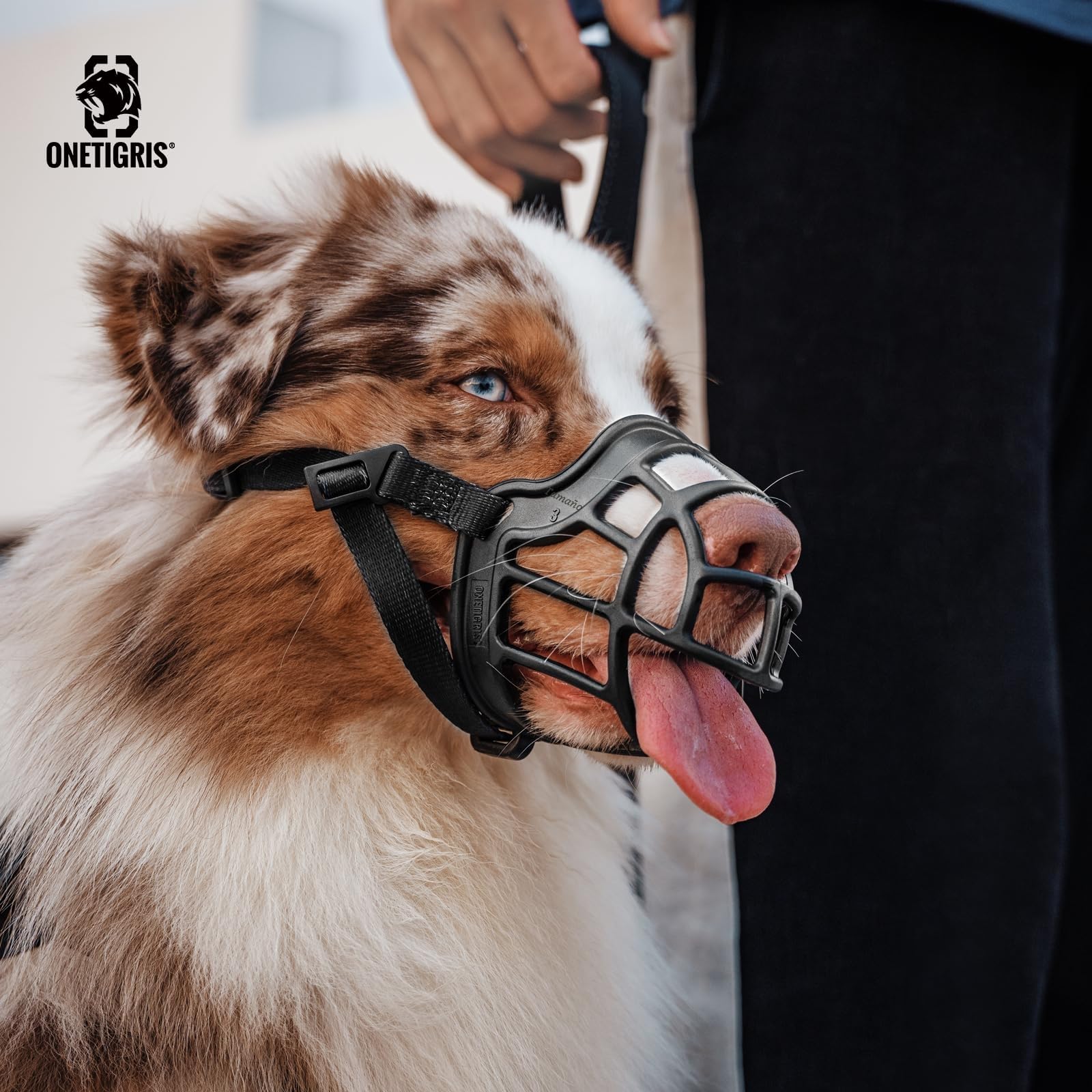 OneTigris bozal para perro, bozal suave para perros, goma resistente, correa ajustable, adecuado para bozales de perros medianos y grandes, prevención de ladridos, mordidas y masticación (XL)