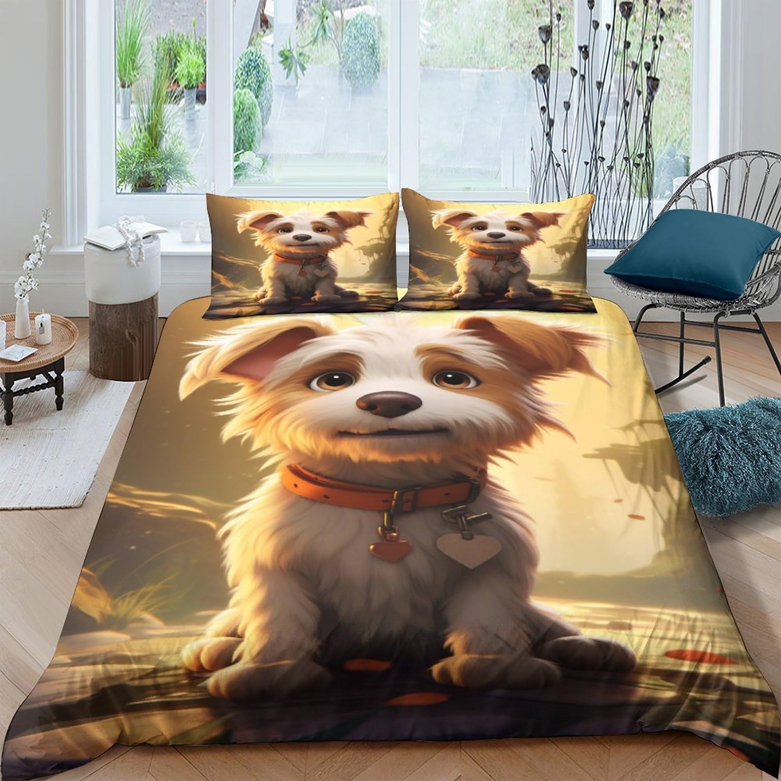 Housse de couette chien 3D double 200x200 avec 2 taies d'oreiller en microfibre ICOBES
