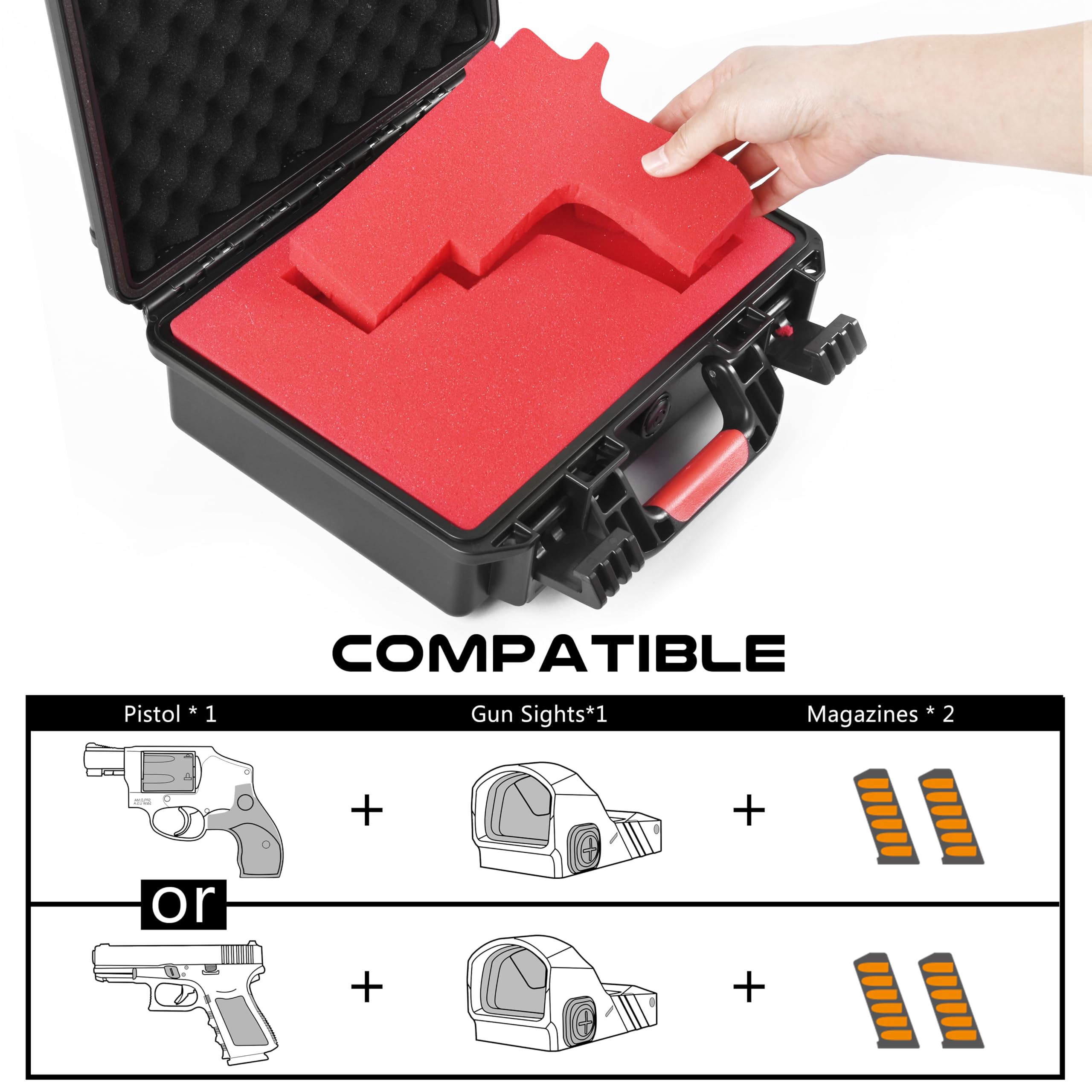 Custodia rigida per pistole 9 mm impermeabile antiurto approvata TSA