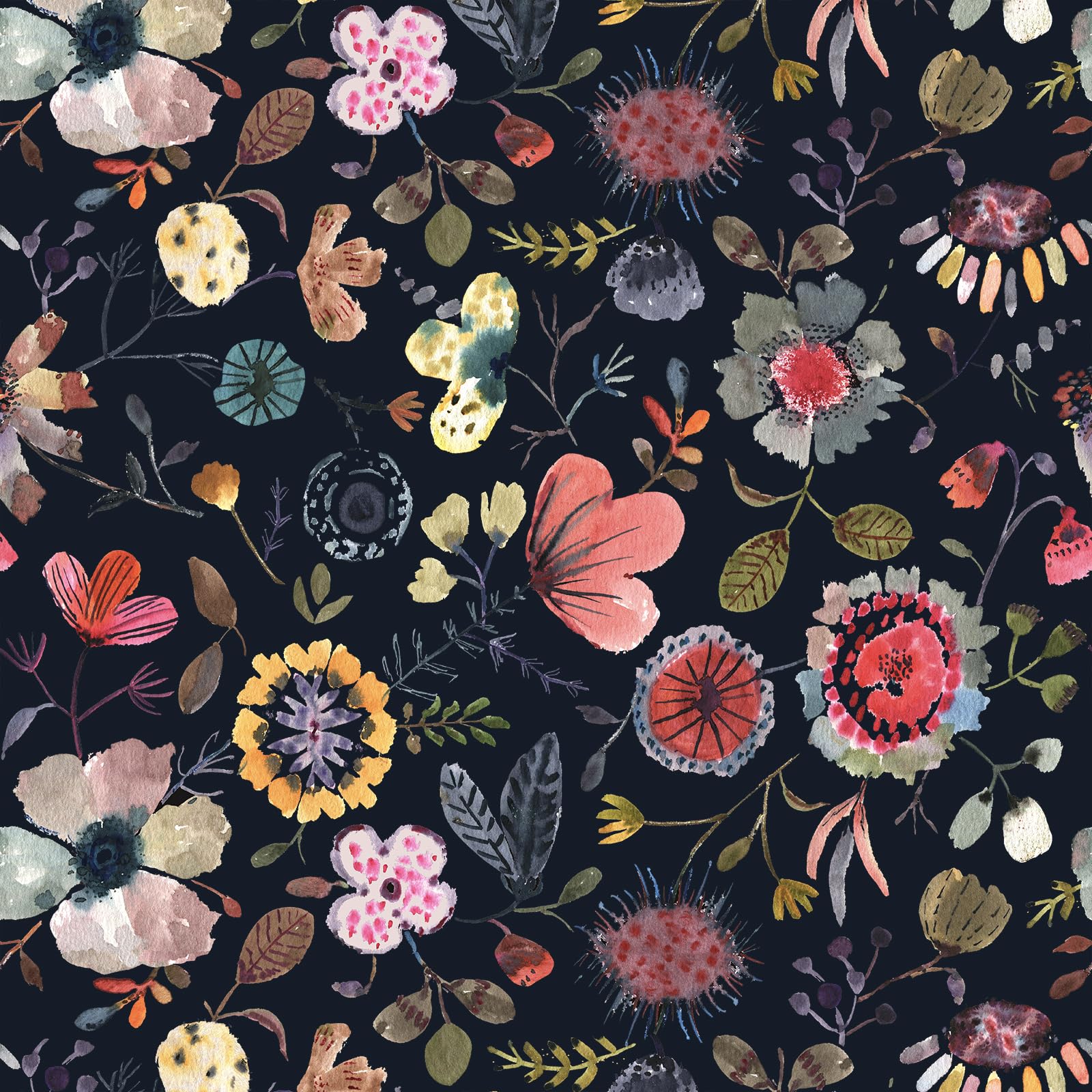 Vintique Peel and Stick Floral Wallpaper Blue Red Yellow Contact Paper