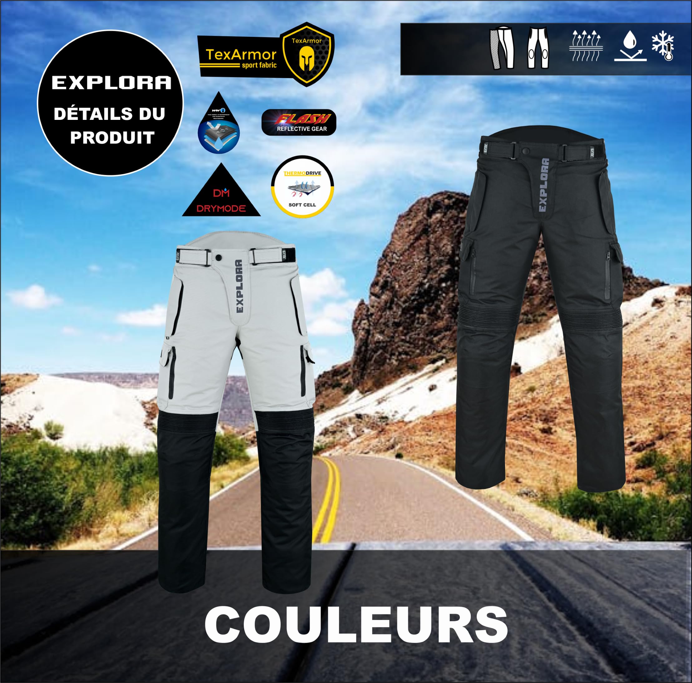 TLA EXPLORA Pantaloni Moto con Protezioni a 2 Strati, 4 Stagioni, Imbottitura Staccabile, Traspirante, Taglie sino 6XL Unisex per Uomo e Donna, Pantaloni Moto Enduro, Quad, ATV, motoslitta