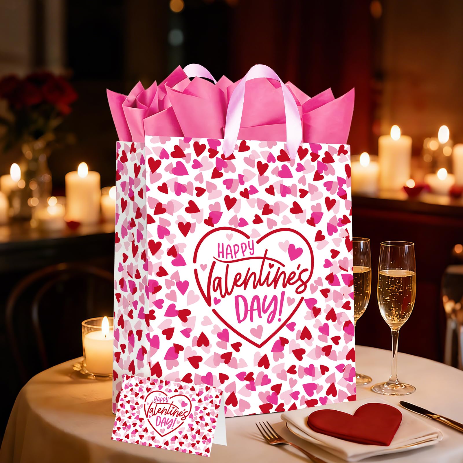 15" Valentines Gift Bags with Tissue Paper & Card - for Men, Women, Kids, Him, Her, Boyfriend, Girlfriend & Classroom Celebrations | Happy Valentine's Day