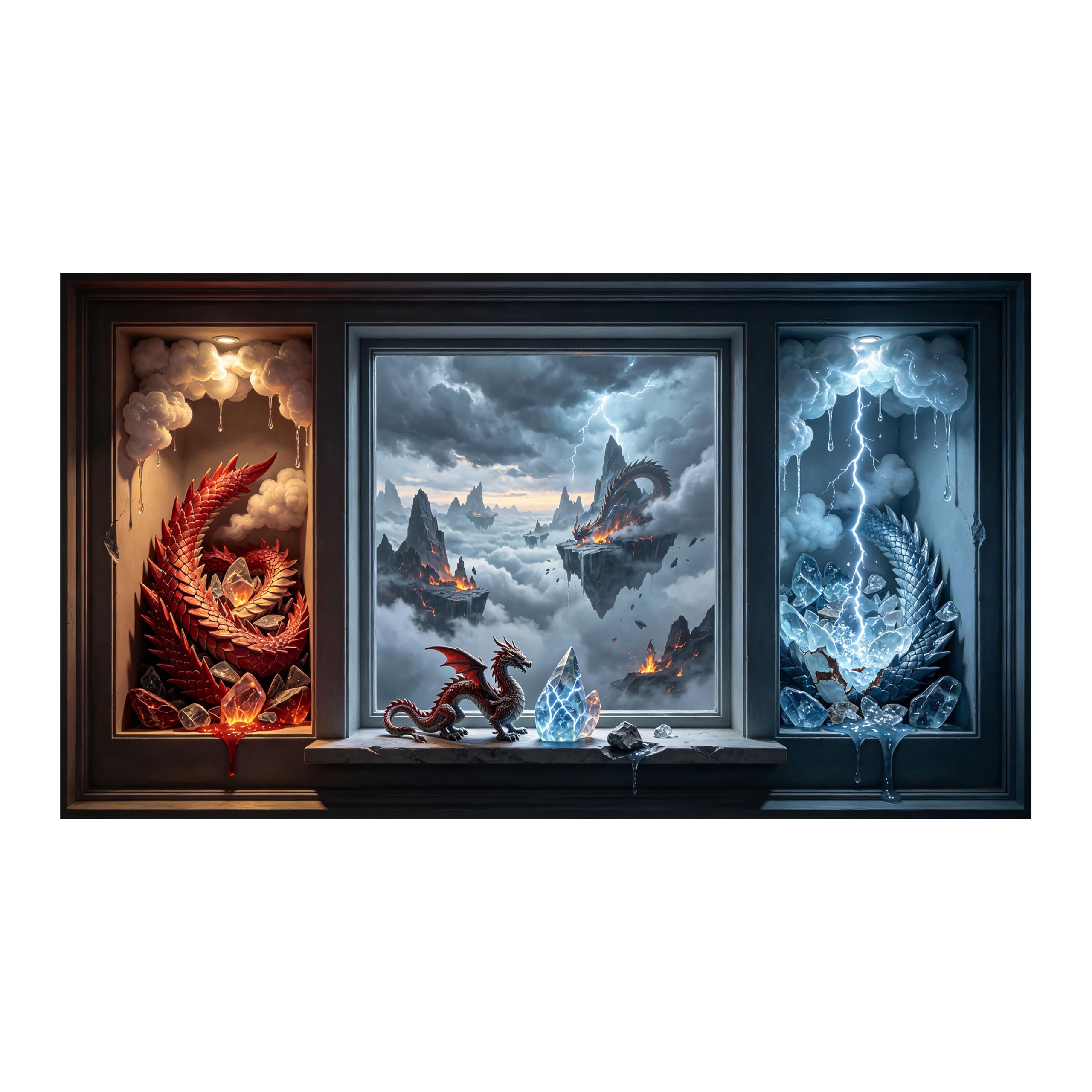 Yzpallescene Art260711139 3D Framed Wall Art Fantasy Dragon Storm Crystal Stereoscopic Large Size Selfadhesive Removable Wall Decor Prints Artwork For Living Room Bedroom Office